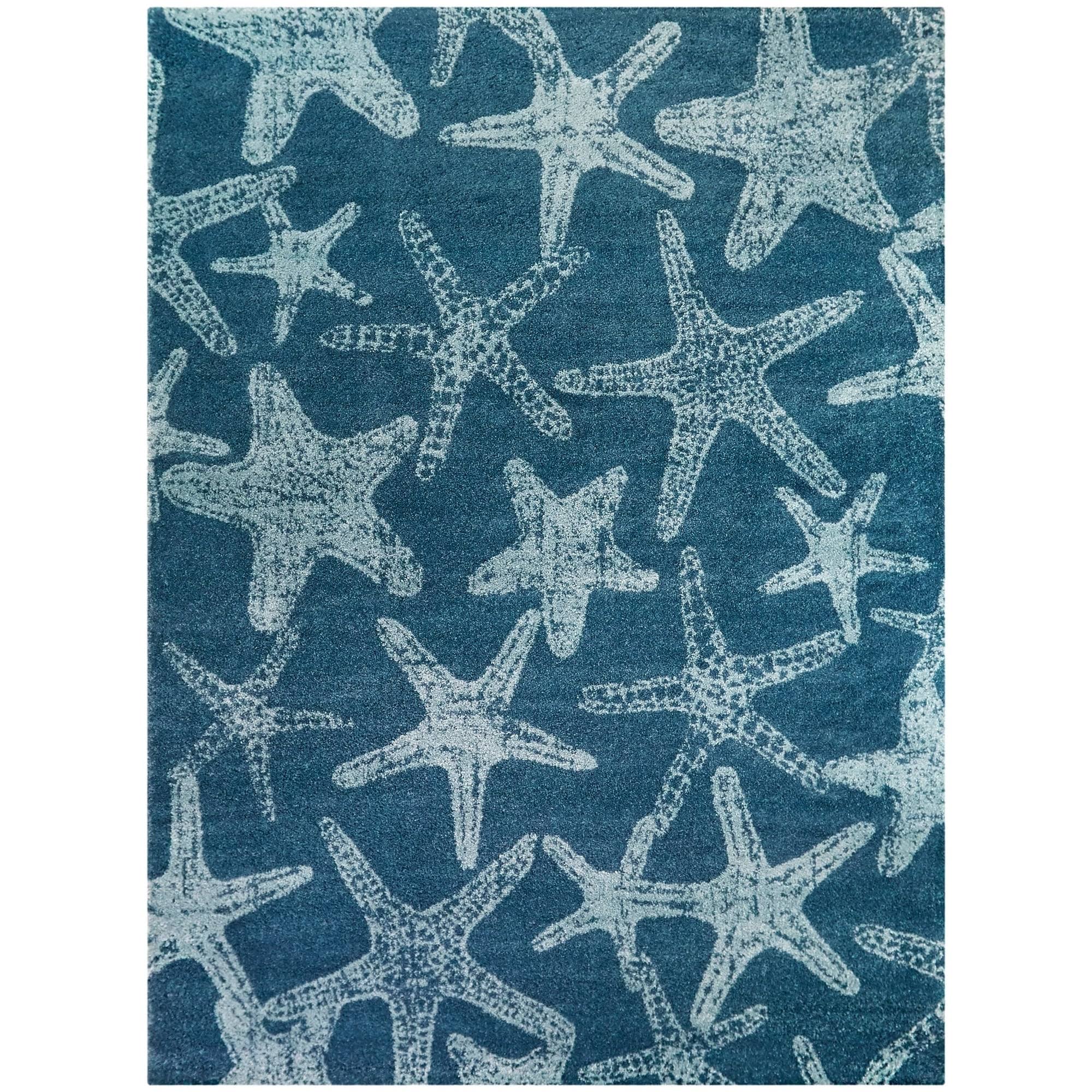 Leyton Nautical Starfish Coastal Area Rug - Runner 2&7x22 x 7& - Light Blue