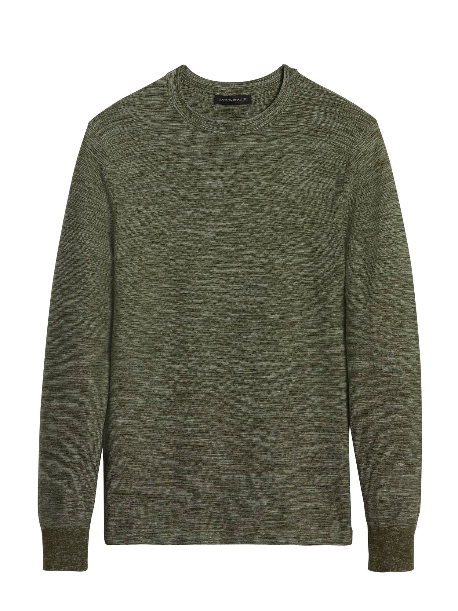 Banana Republic Men's Organic Cotton Crew-Neck Sweater Olive Green Heather Size M