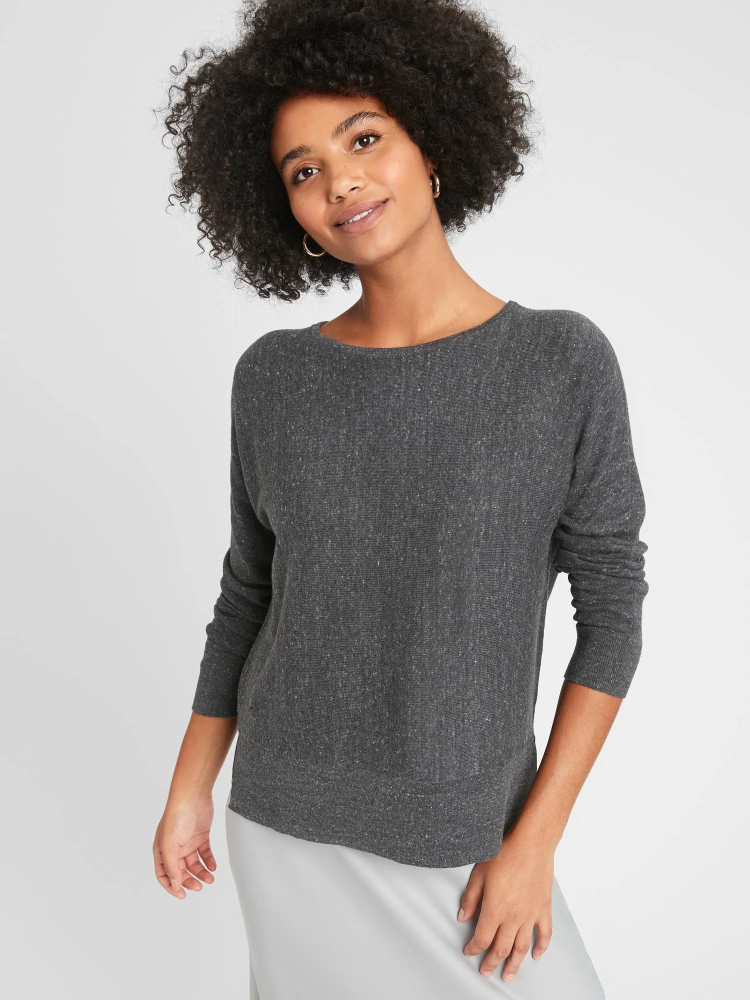 Women's Fleck Boat-Neck Sweater Dark Charcoal Grey