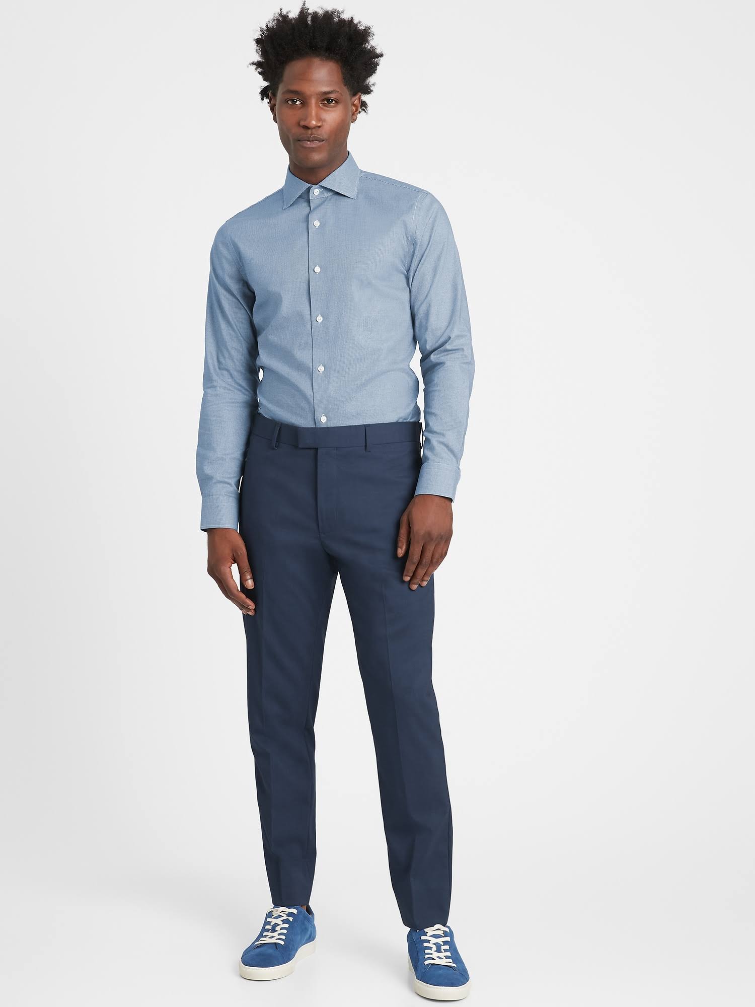 Banana Republic Men's Slim Non-Iron Stretch Cotton Solid Pant Navy Size 32W 34L