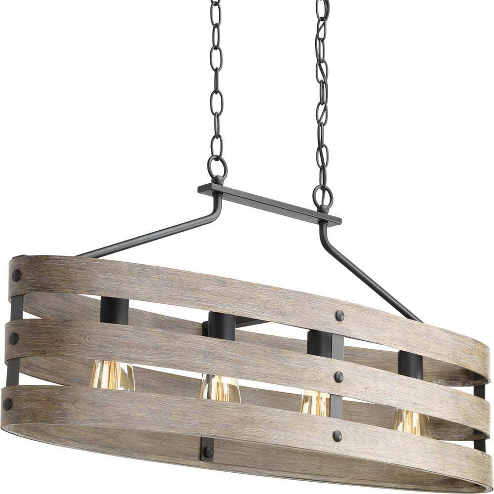 Kowalski 4 - Light Unique / Statement Linear Chandelier Finish: Graphite, Shade Color: Weathered Gray