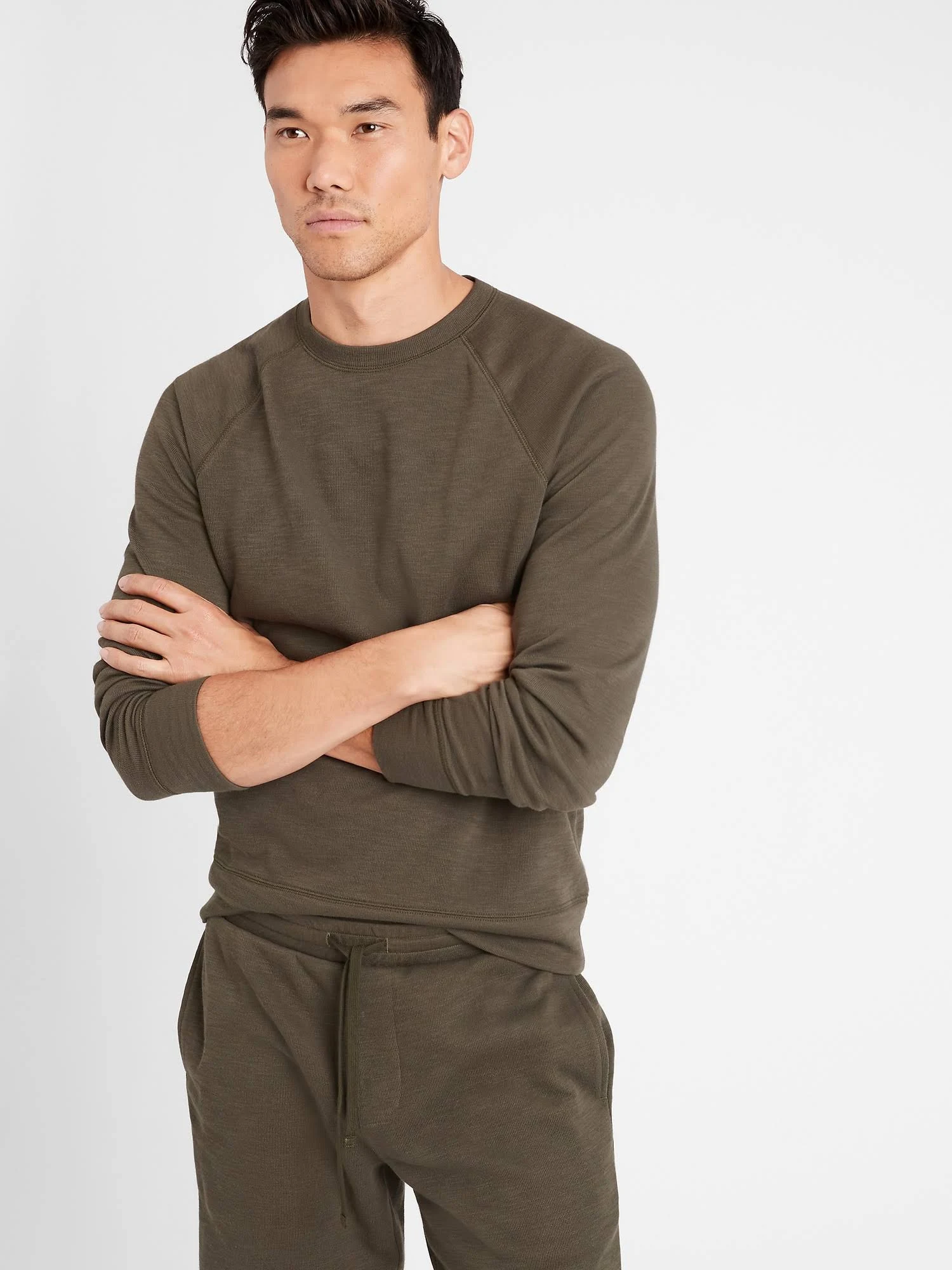 Banana Republic Men's Double-Knit Crew-Neck Sweatshirt Cargo Green Size S