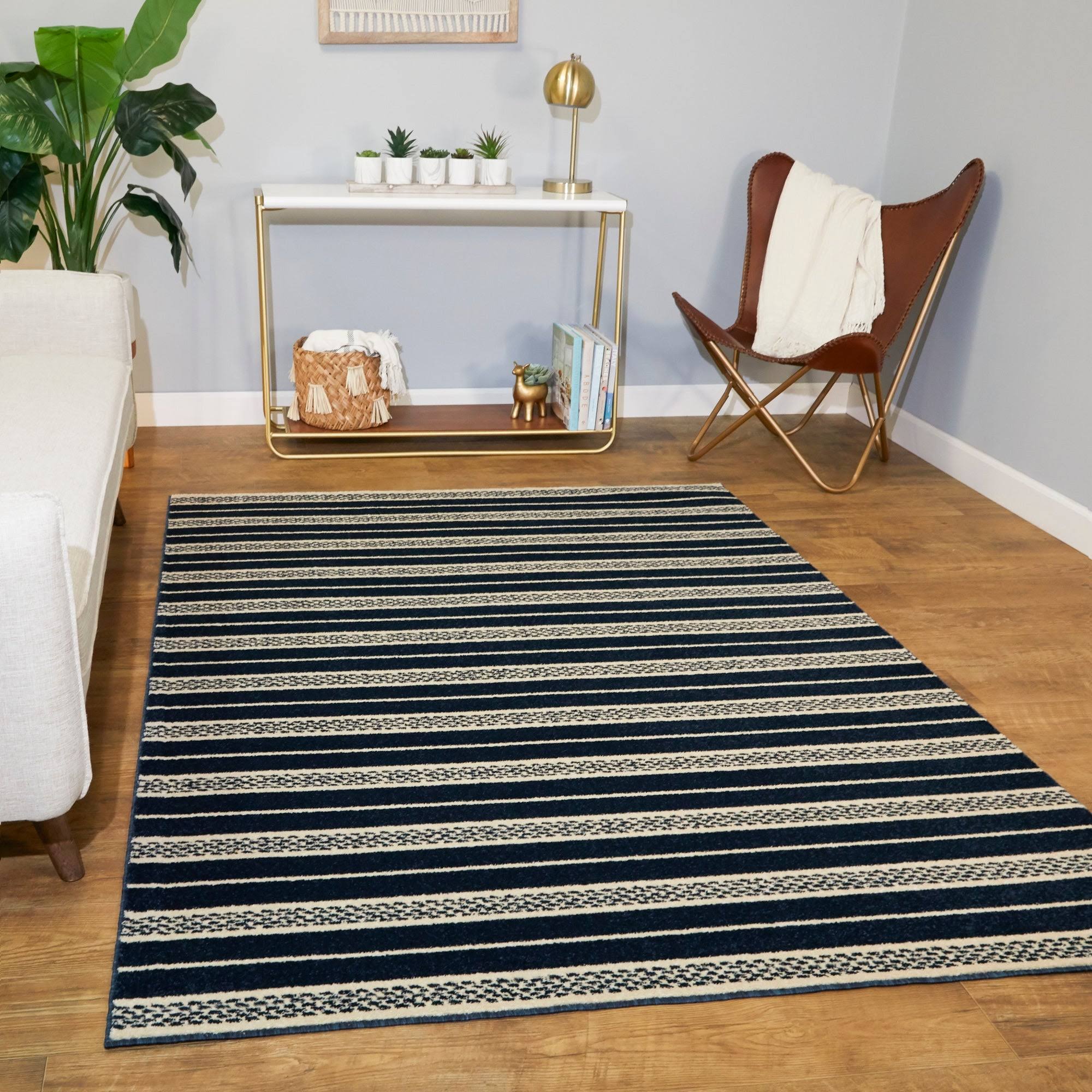 BALTA Messina Navy/Cream 5 ft. x 7 ft. Striped Area Rug