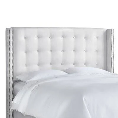 Lollis Wood Frame Upholstered Wingback Headboard Size: Queen, Upholstery: White