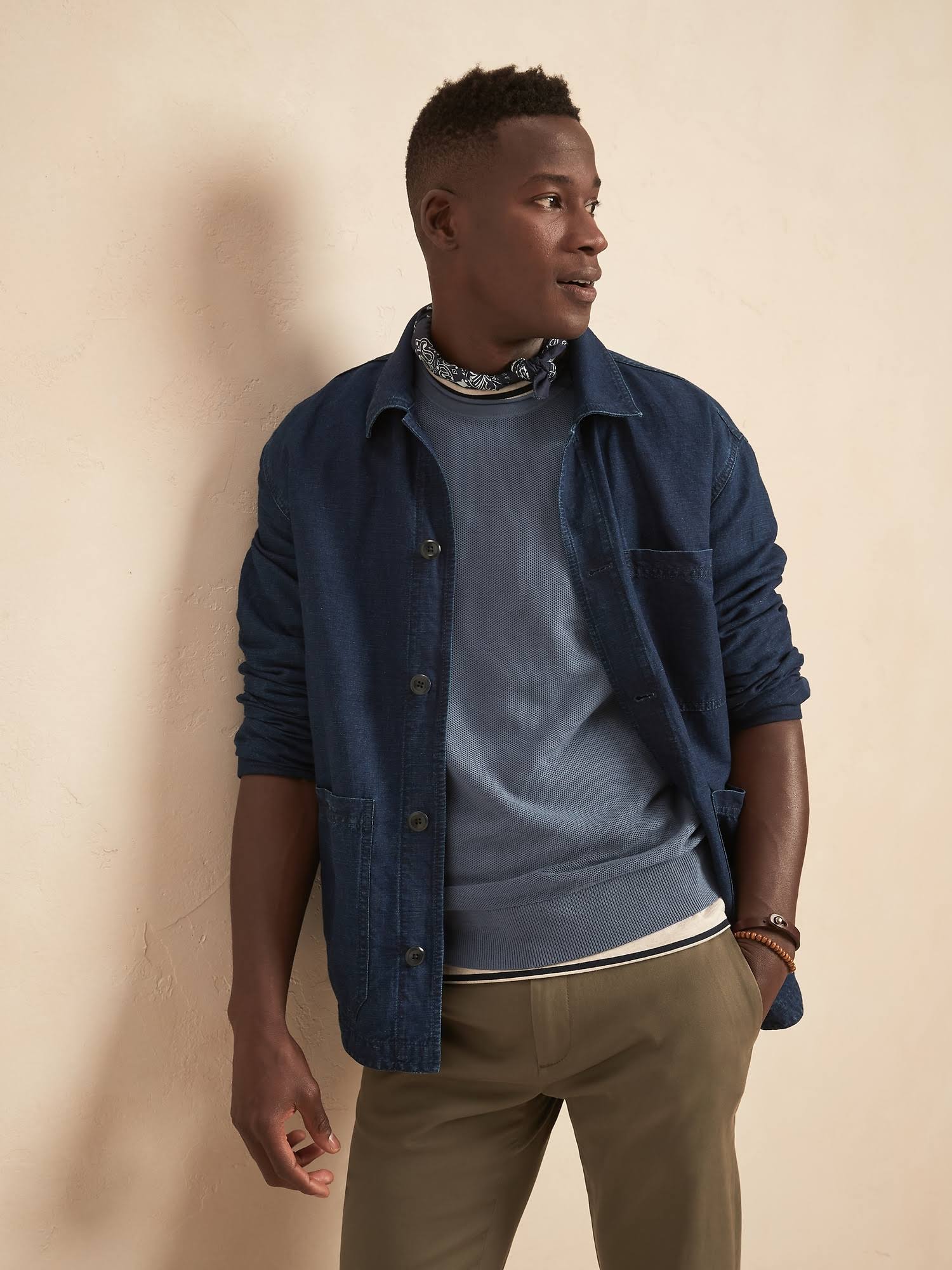 Banana Republic Men's Cotton Waffle-Knit Sweater China Blue Size XL