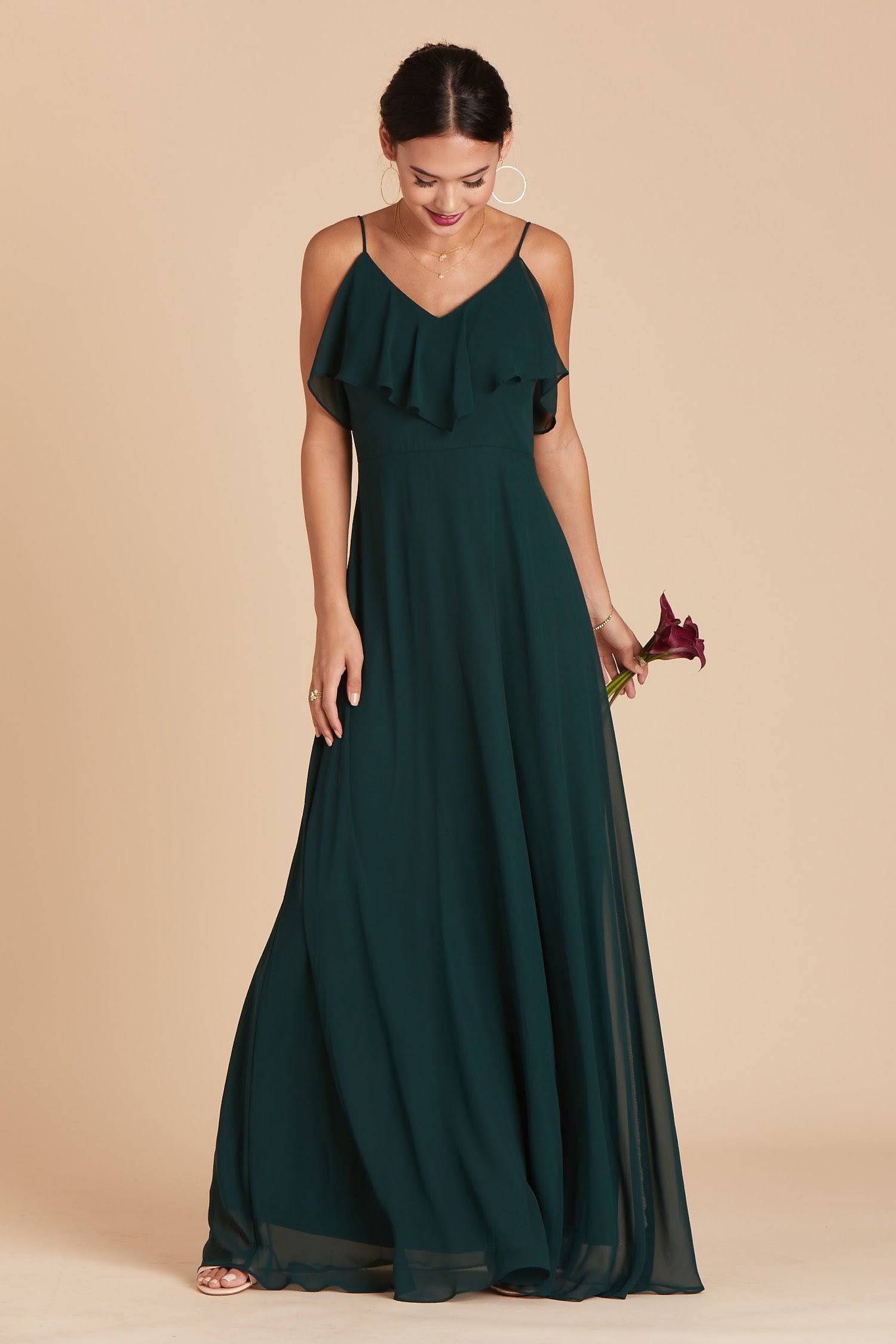 Birdy Grey Jane Convertible Chiffon Bridesmaid Dress in Emerald S / Emerald / No Slit