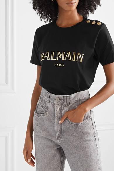 Balmain - Button-embellished Printed Cotton-jersey T-Shirt - Black