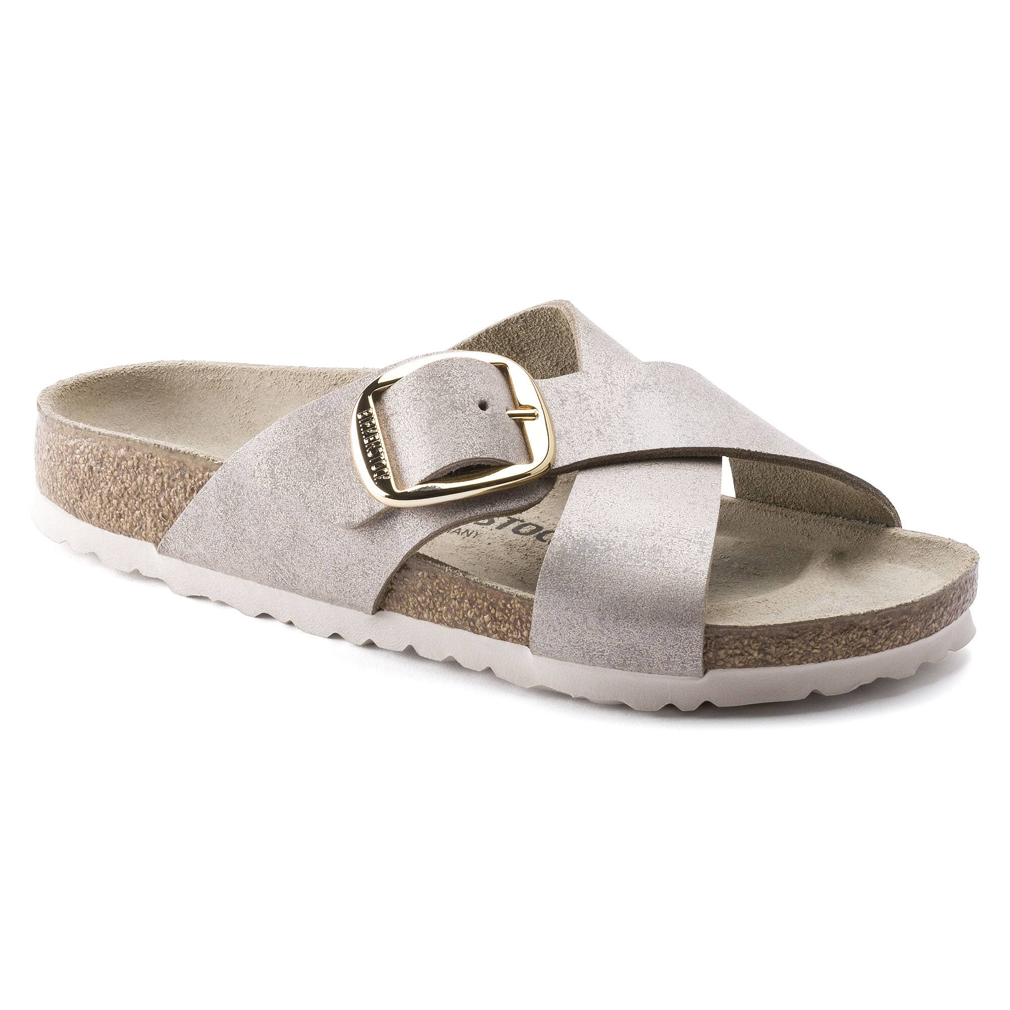 Birkenstock Siena Big Buckle Washes Metallic Rose Gold Leather Mules S