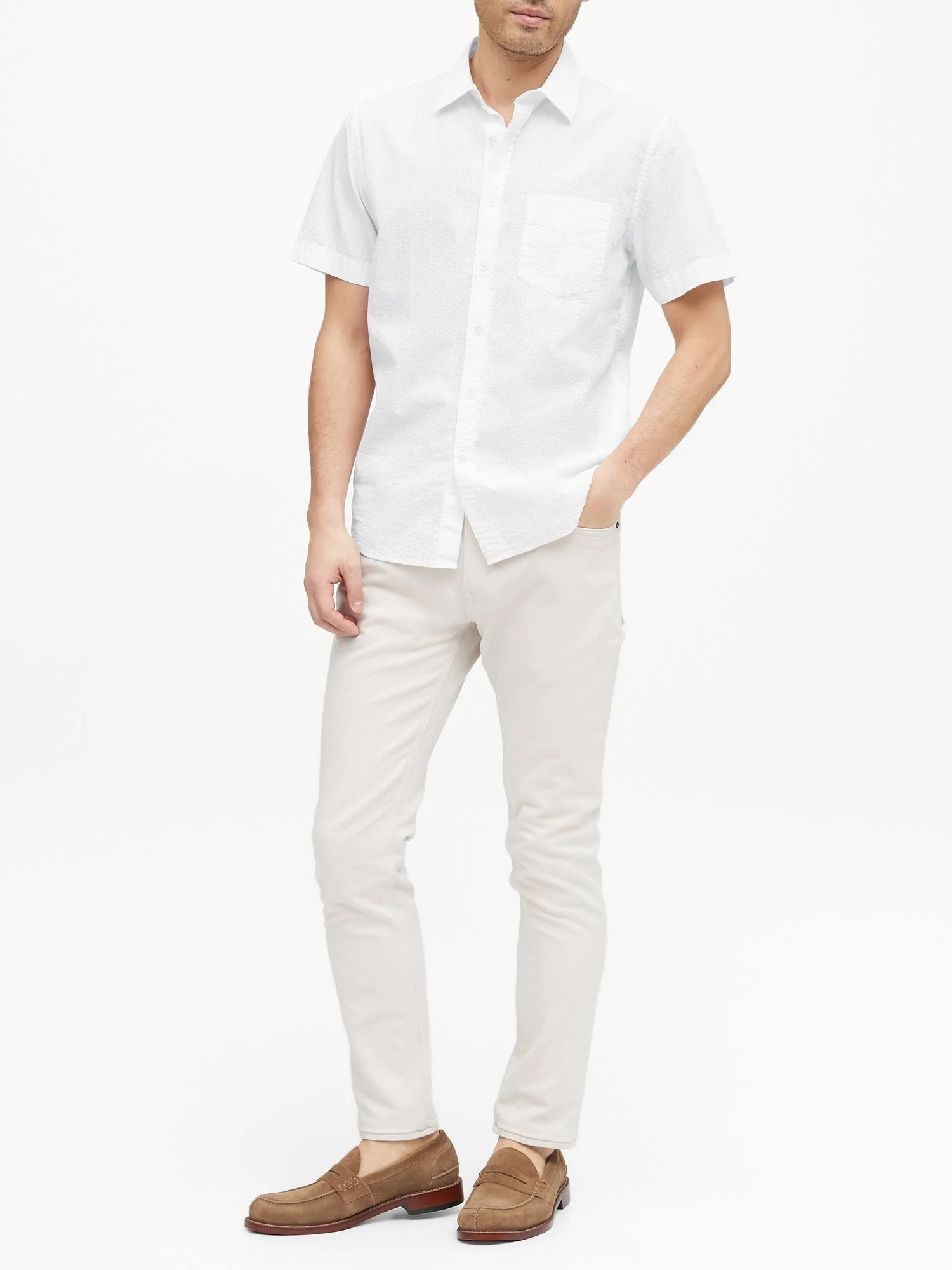 Banana Republic Men's Slim-Fit Seersucker Shirt White Size L