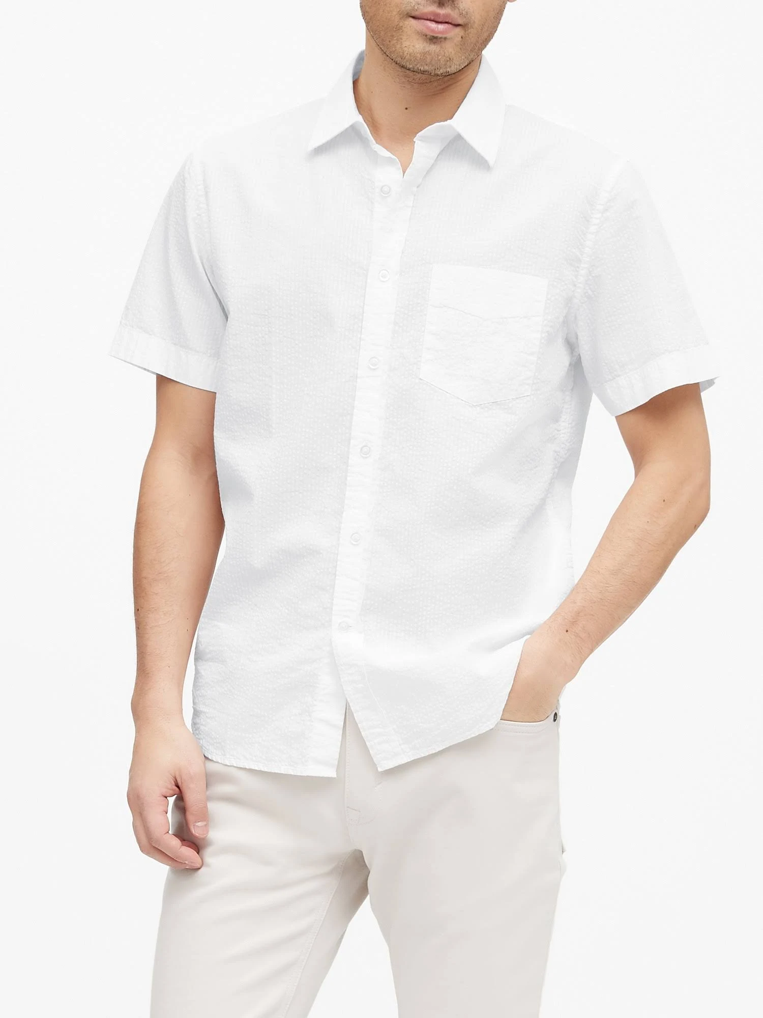 Banana Republic Men's Slim-Fit Seersucker Shirt White Size L