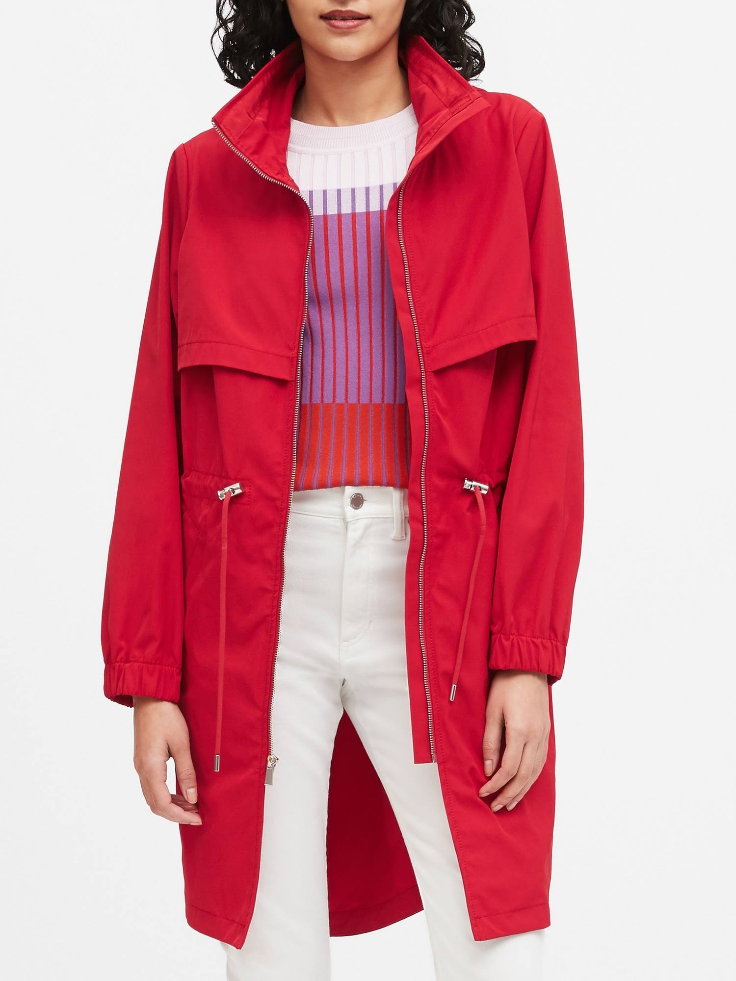 Banana Republic Women's Water-Repellent Long Rain Jacket Ultra Red Size S