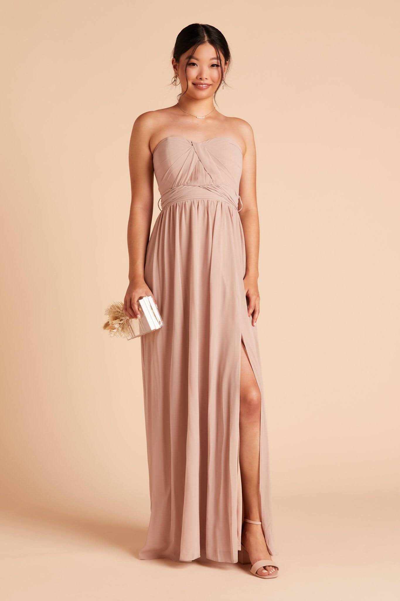 Birdy Grey Grace Convertible Chiffon Bridesmaid Dress in Taupe Xs / Taupe / No Slit
