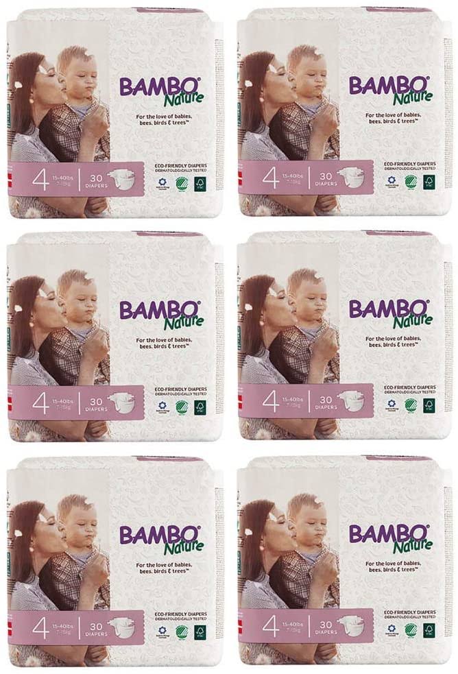 Bambo Nature Premium Baby Diapers Size 4 180 Count 6 Packs of 30