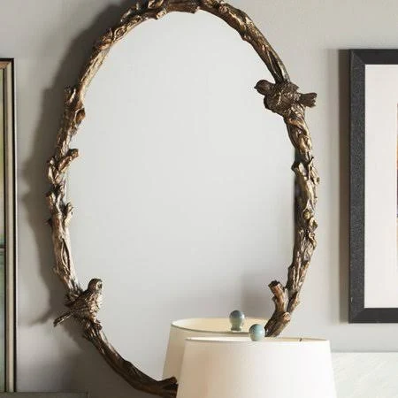 One Allium Way Eliana Oval Mirror in Antique Gold Leaf