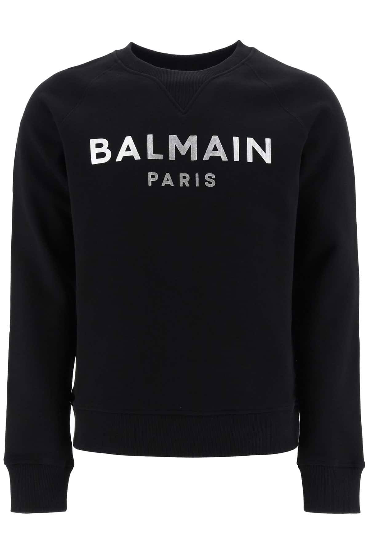 Balmain Sweatshirt with Metallic Logo Xs Black,Silver Cotton