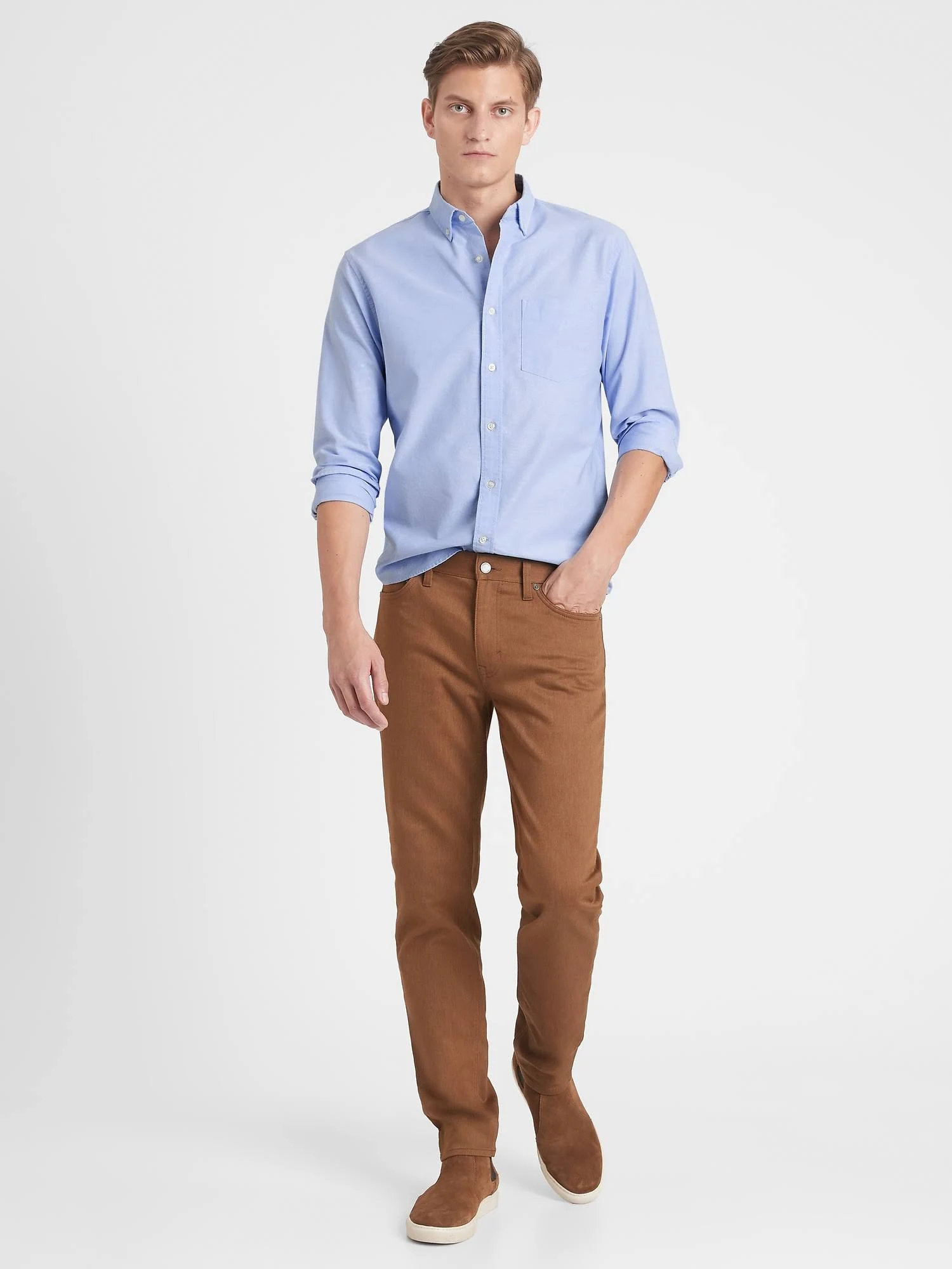 Banana Republic Men's Untucked Standard-Fit Cotton Oxford Shirt Light Blue Size M