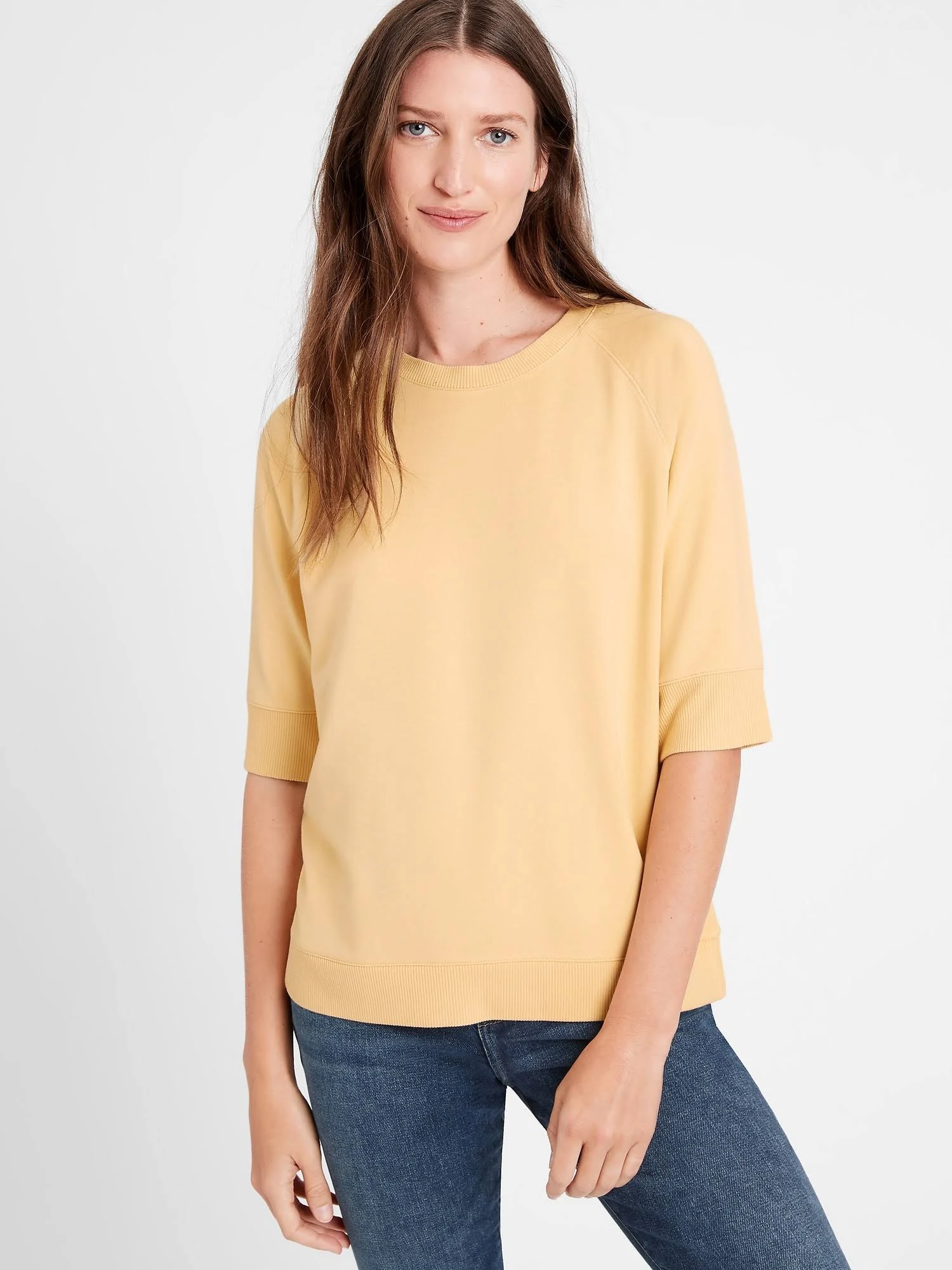 Banana Republic Women's Baby Terry Short-Sleeve Sweatshirt Butter Cookie Yellow Size Xs