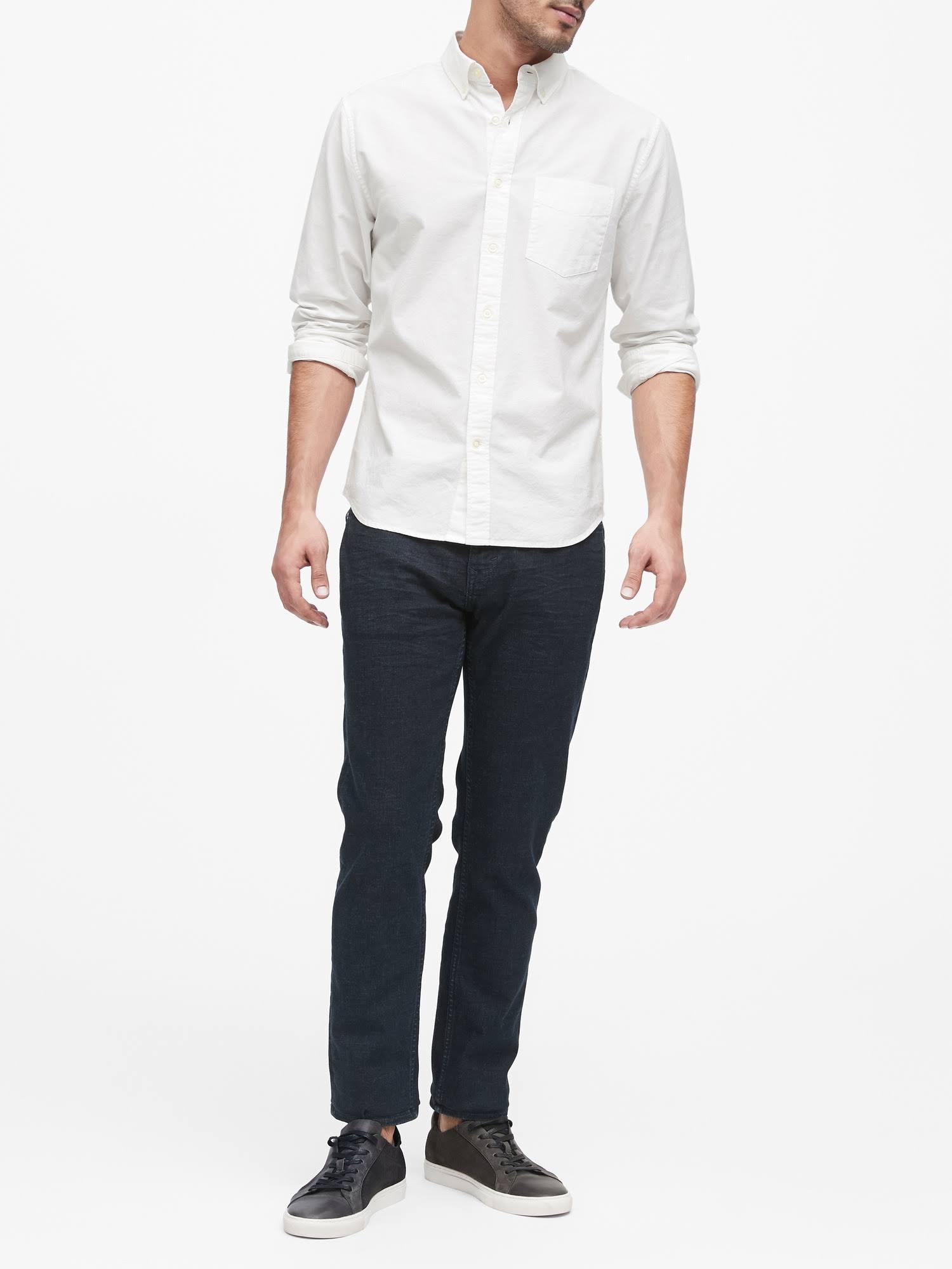 Banana Republic Men's Untucked Slim-Fit Oxford Shirt Optic White Size L