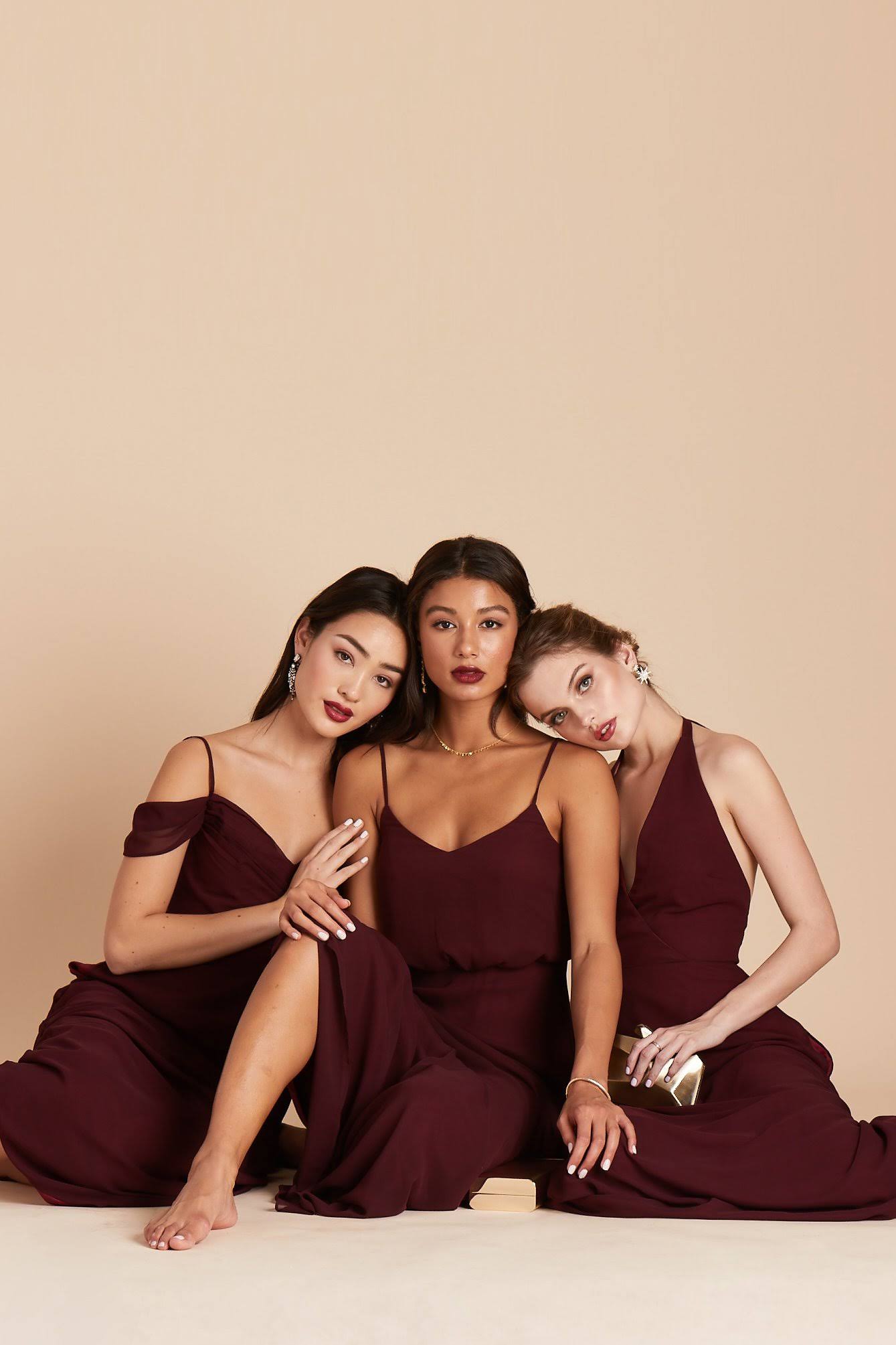Gwennie Chiffon Bridesmaid Dress in Cabernet L / Cabernet / No Slit