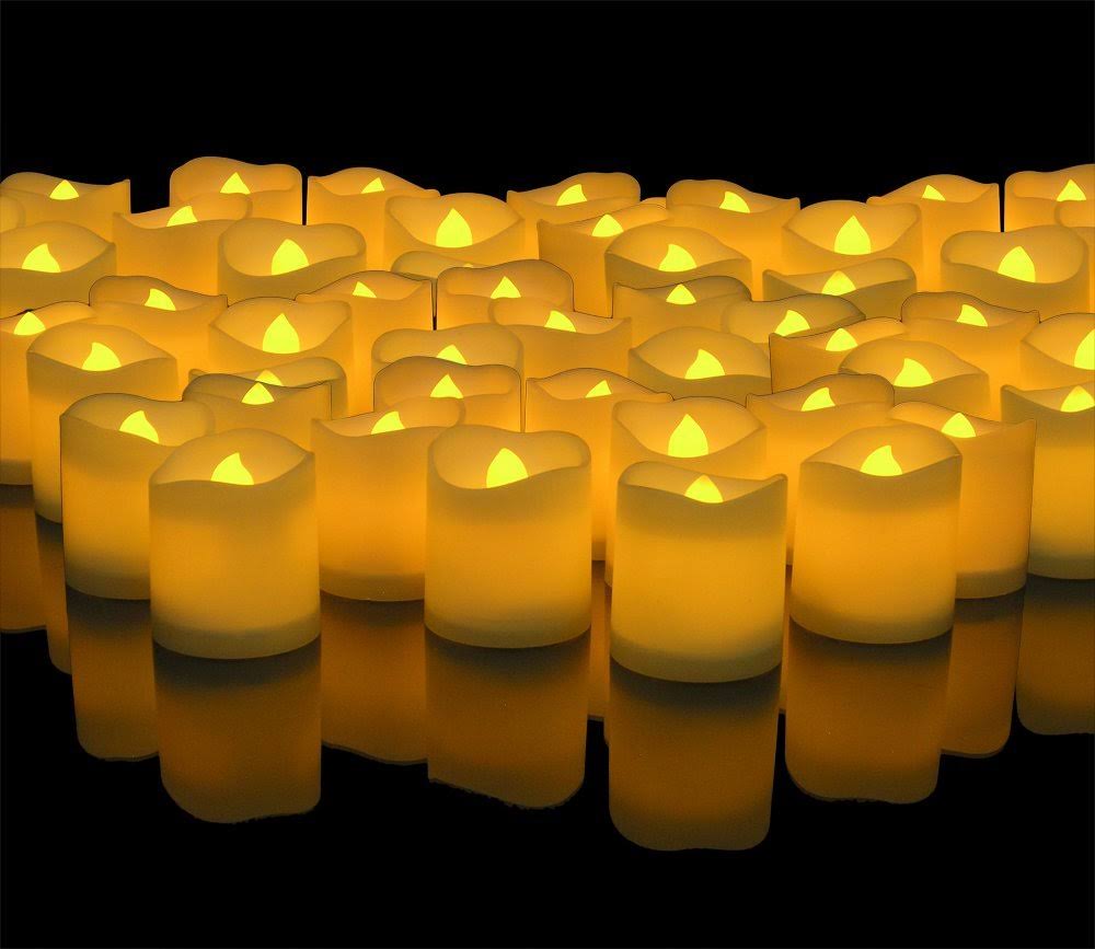 LED Lighted Flickering Votive Style Flameless Candles - BANBERRY Designs - Box of 96 - Wedding Decorations - Faux Candles - Flam