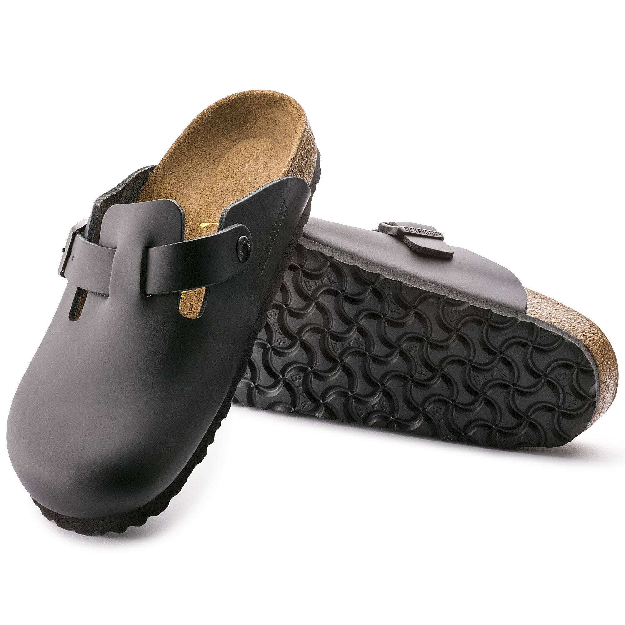 Birkenstock Boston Natural Leather Black Clogs