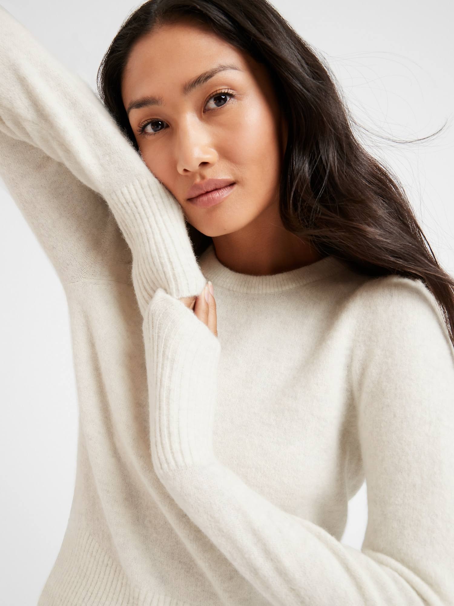 Banana Republic Women's Puff-Sleeve Sweater Light Gray Size XL