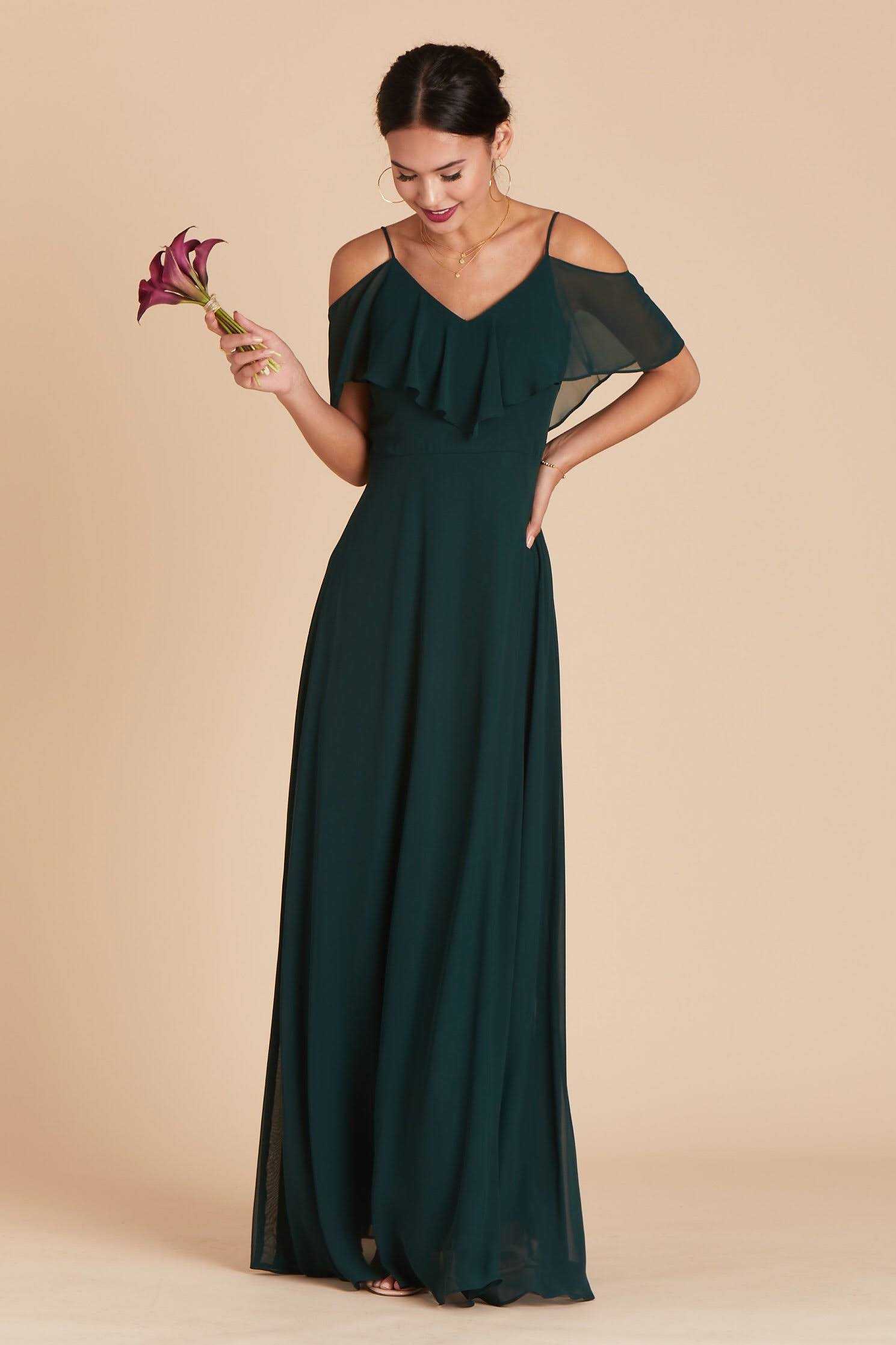 Birdy Grey Jane Convertible Chiffon Bridesmaid Dress in Emerald S / Emerald / No Slit