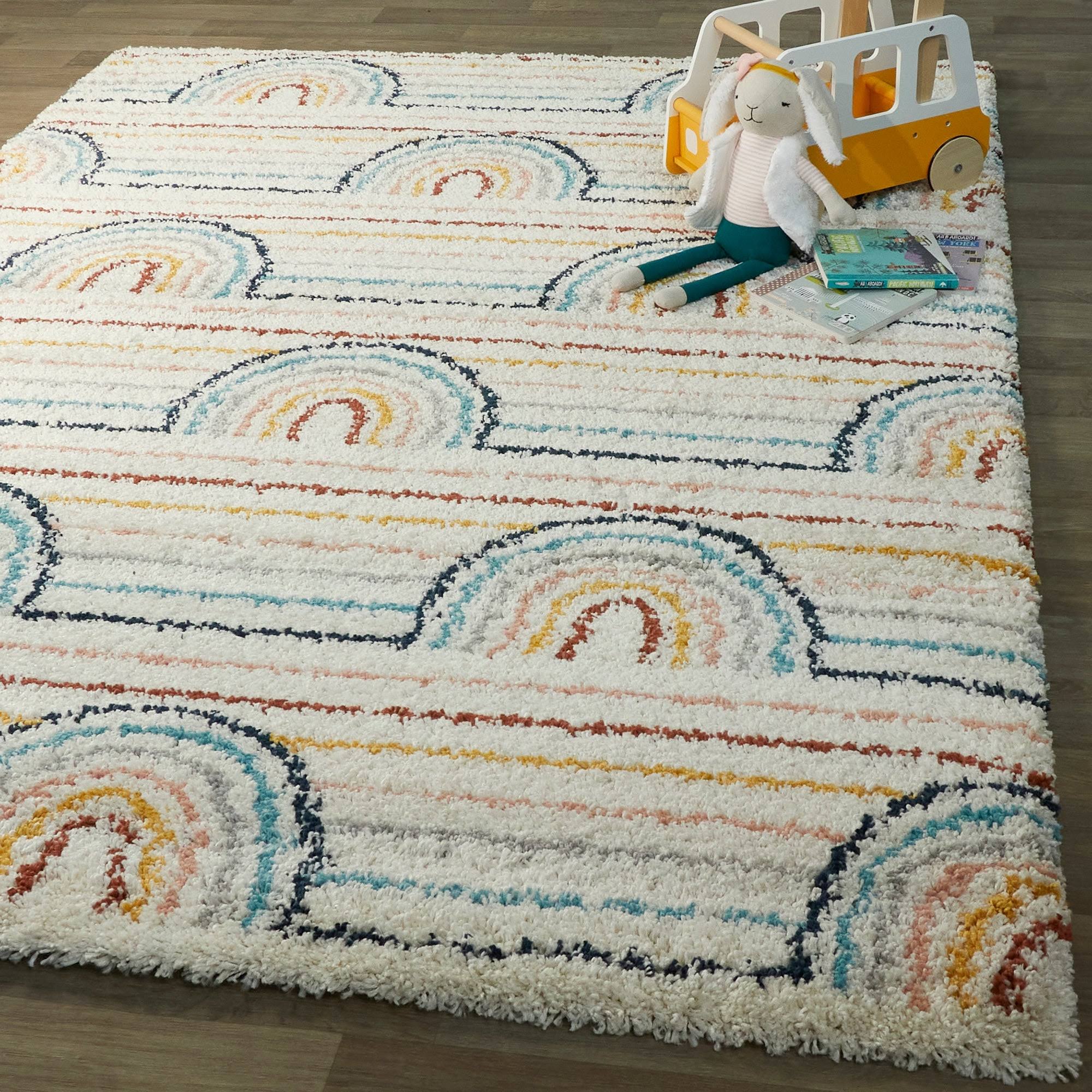 BALTA Hailey Rainbow Shag White 4 ft. x 6 ft. Area Rug