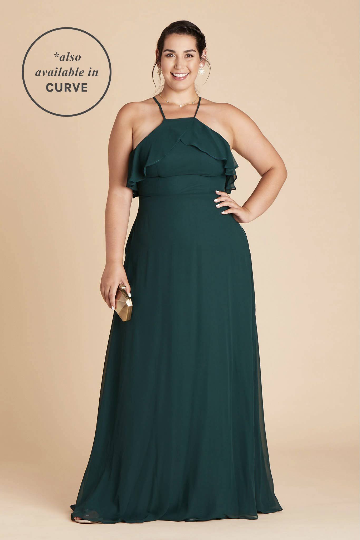 Birdy Grey Jules Chiffon Bridesmaid Dress in Emerald L / Emerald