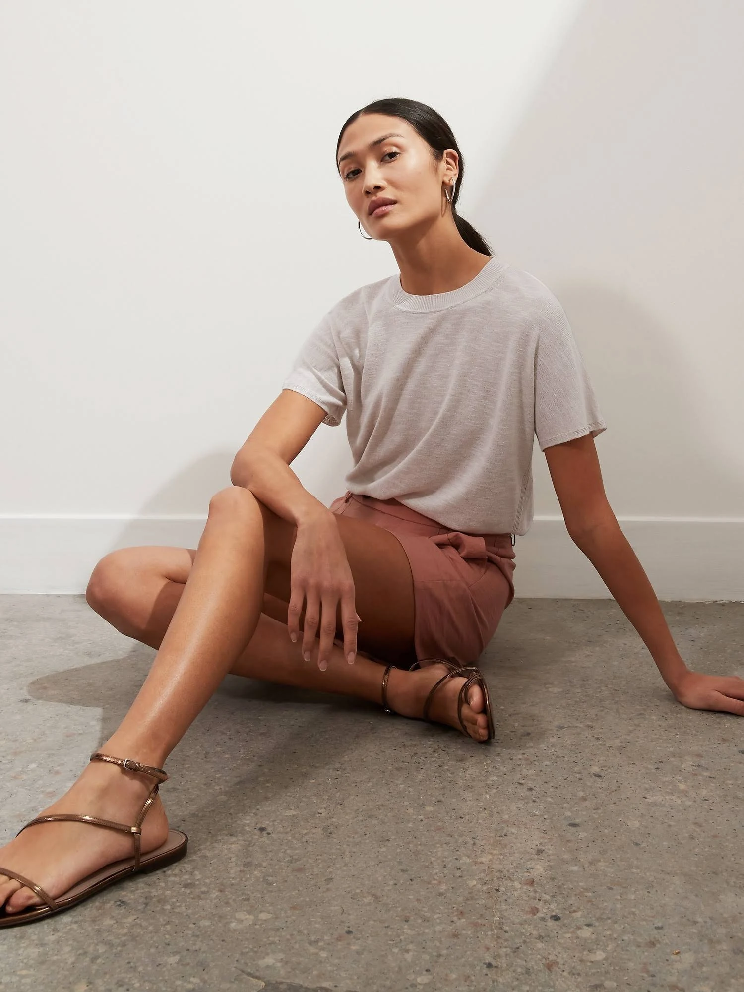 Banana Republic Women's Linen-Blend Short-Sleeve Sweater Selenite Size M