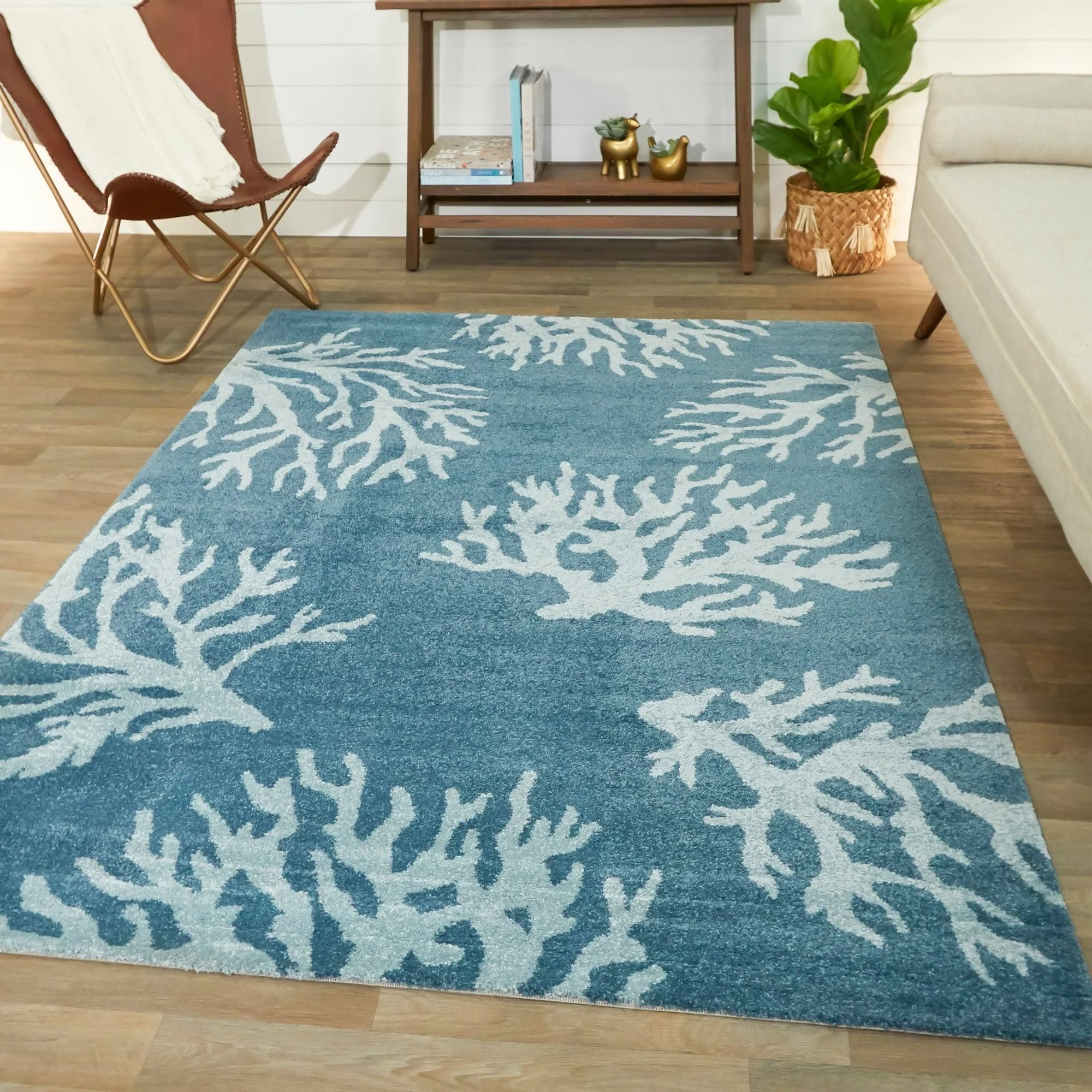 Balta Caistor Blue 5 ft. x 7 ft. Coastal Coral Print Area Rug