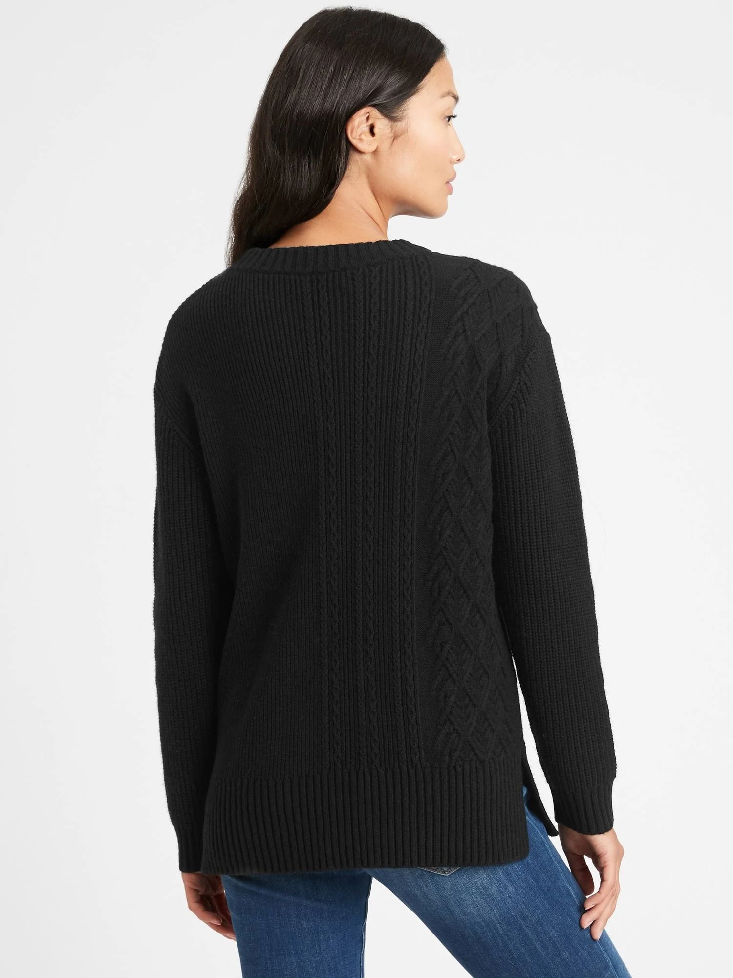 Banana Republic Women's Cable-Knit Sweater Tunic Black Size S
