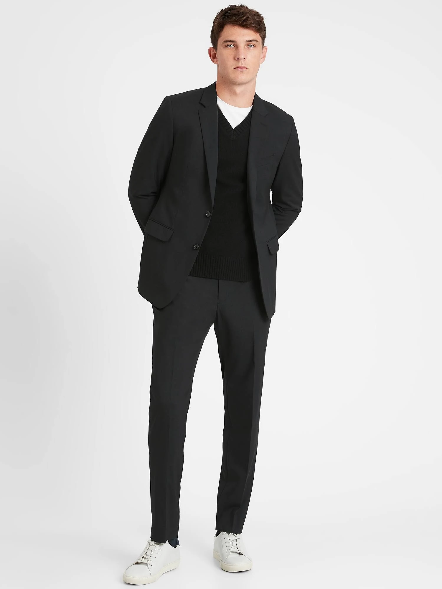Banana Republic Men's Standard Solid Italian Wool Suit Jacket Dark Charcoal Size 44 Regular