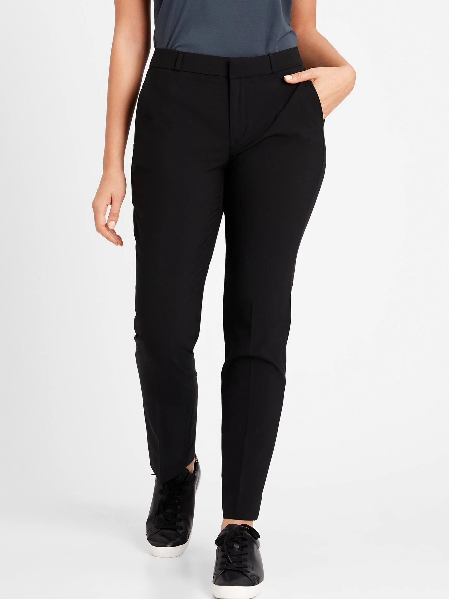 Banana Republic Women's Curvy Ryan Slim Straight-Fit Washable Wool-Blend Pant Black Size 0 Short