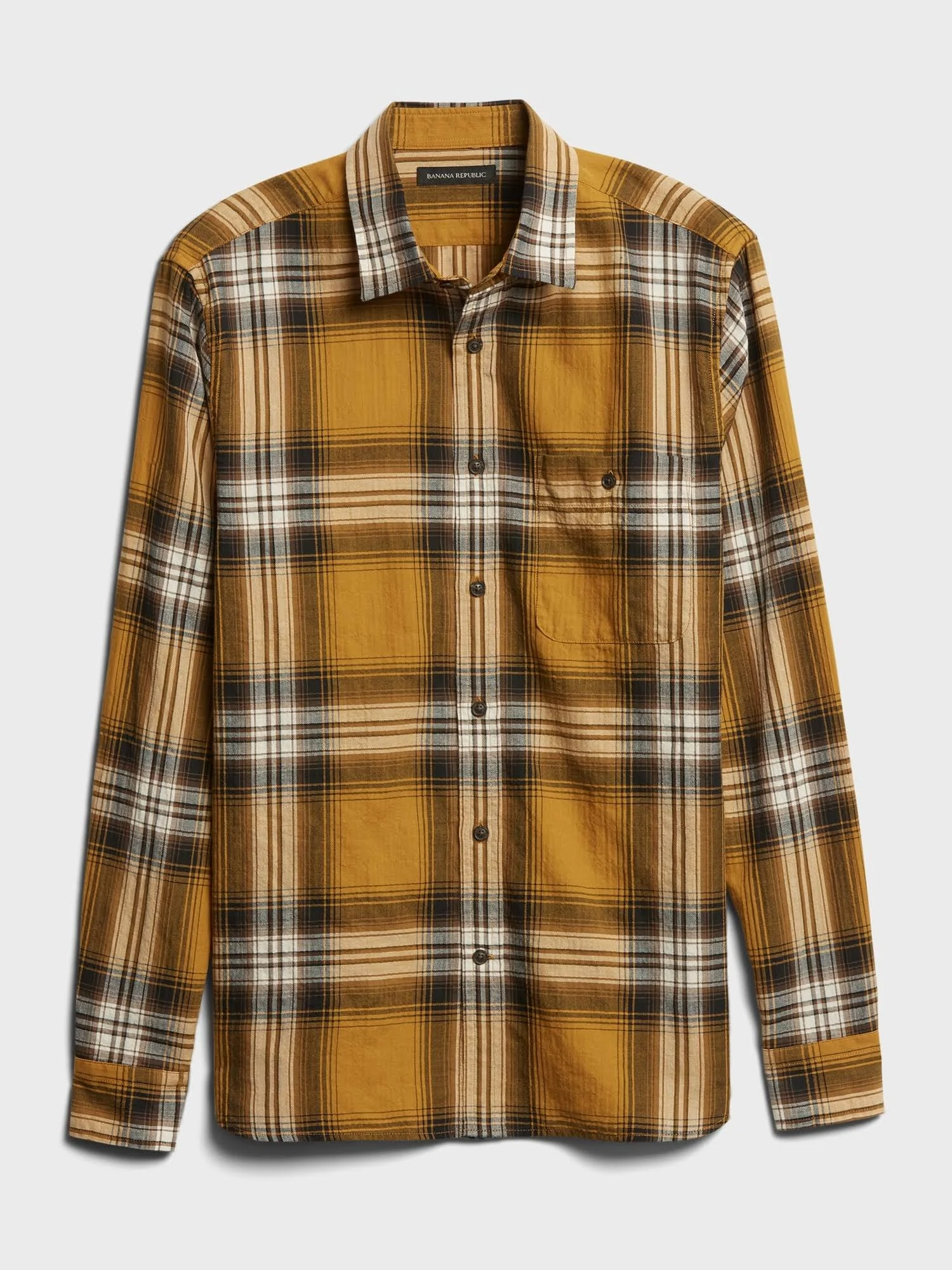 Banana Republic Men's Untucked Slim-Fit Crinkle Flannel Shirt Yellow Plaid Size Xs