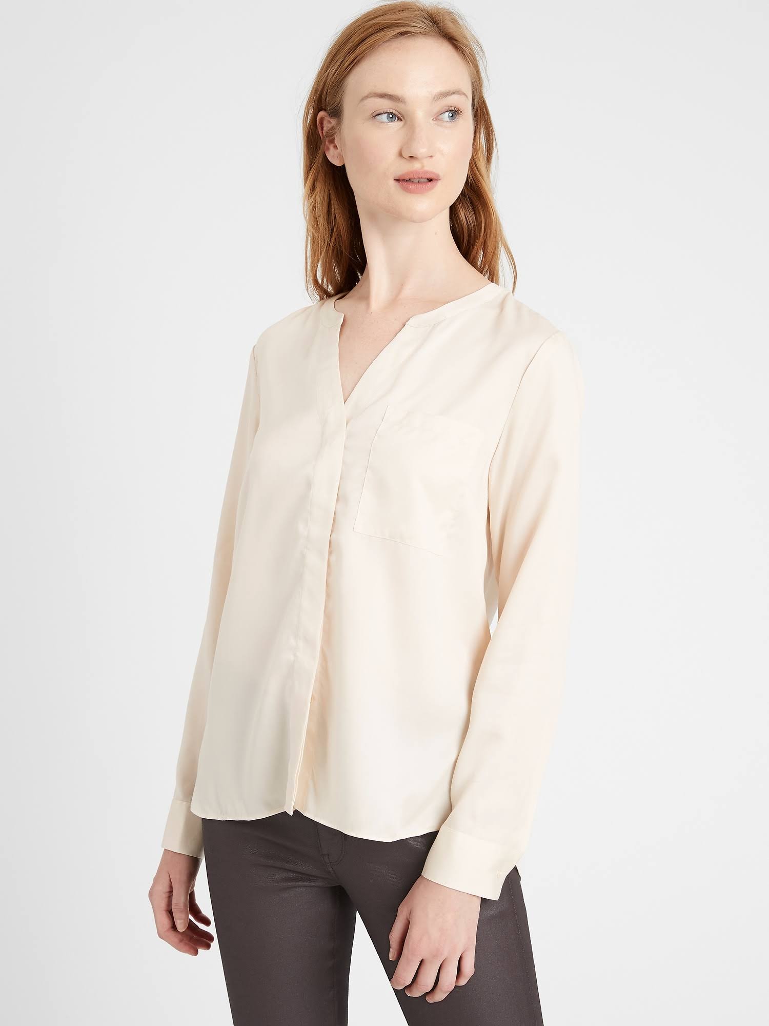 Banana Republic Women's Banded Collar Shirt Light Almond Beige Size S