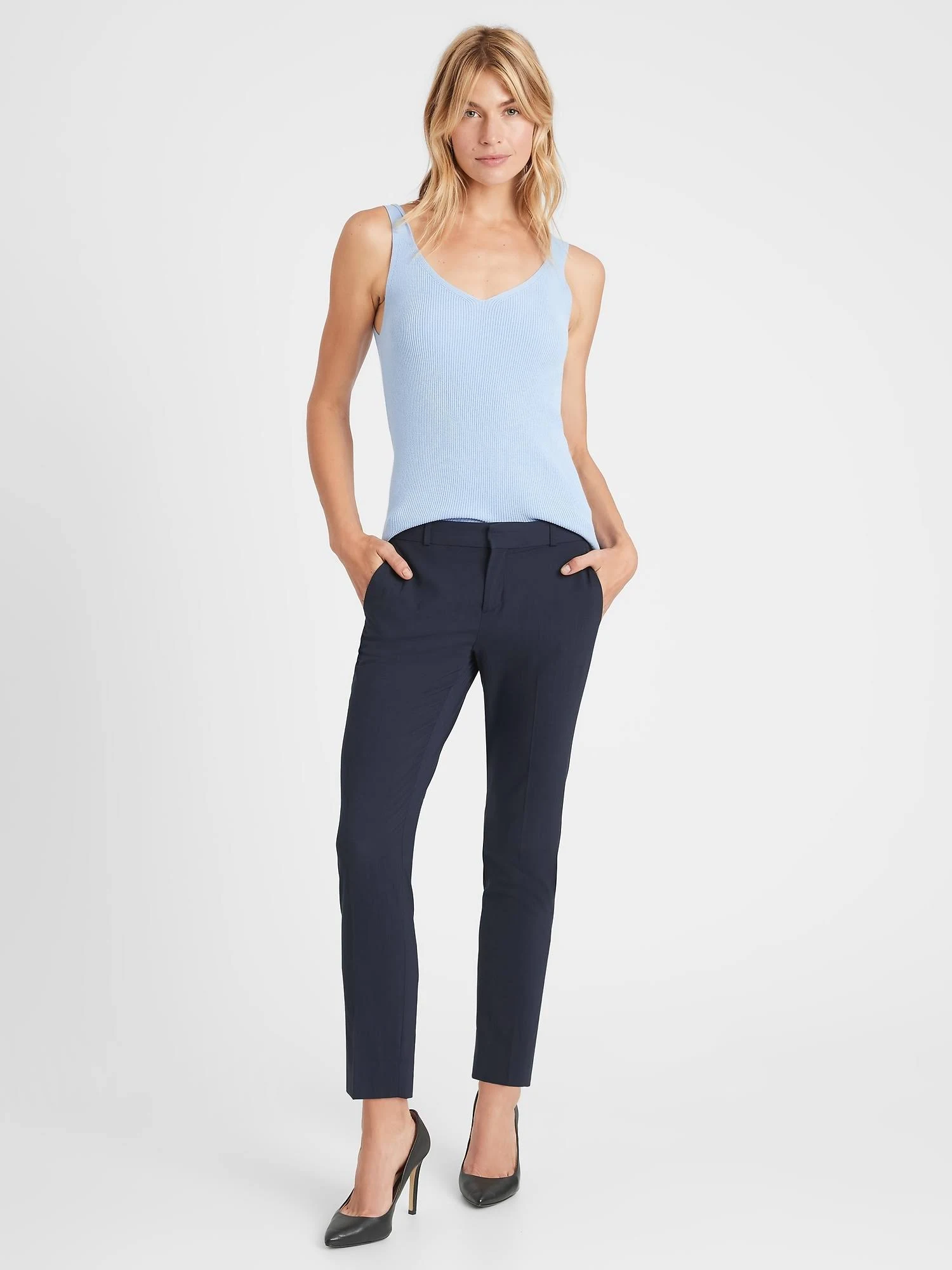 Banana Republic Women's Avery Straight-Fit Washable Wool-Blend Ankle Pant Navy Size 12 Regular