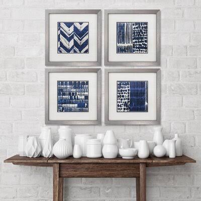 Indigo Batik - 4 Piece Frame Graphic Art Set on Paper Mistana