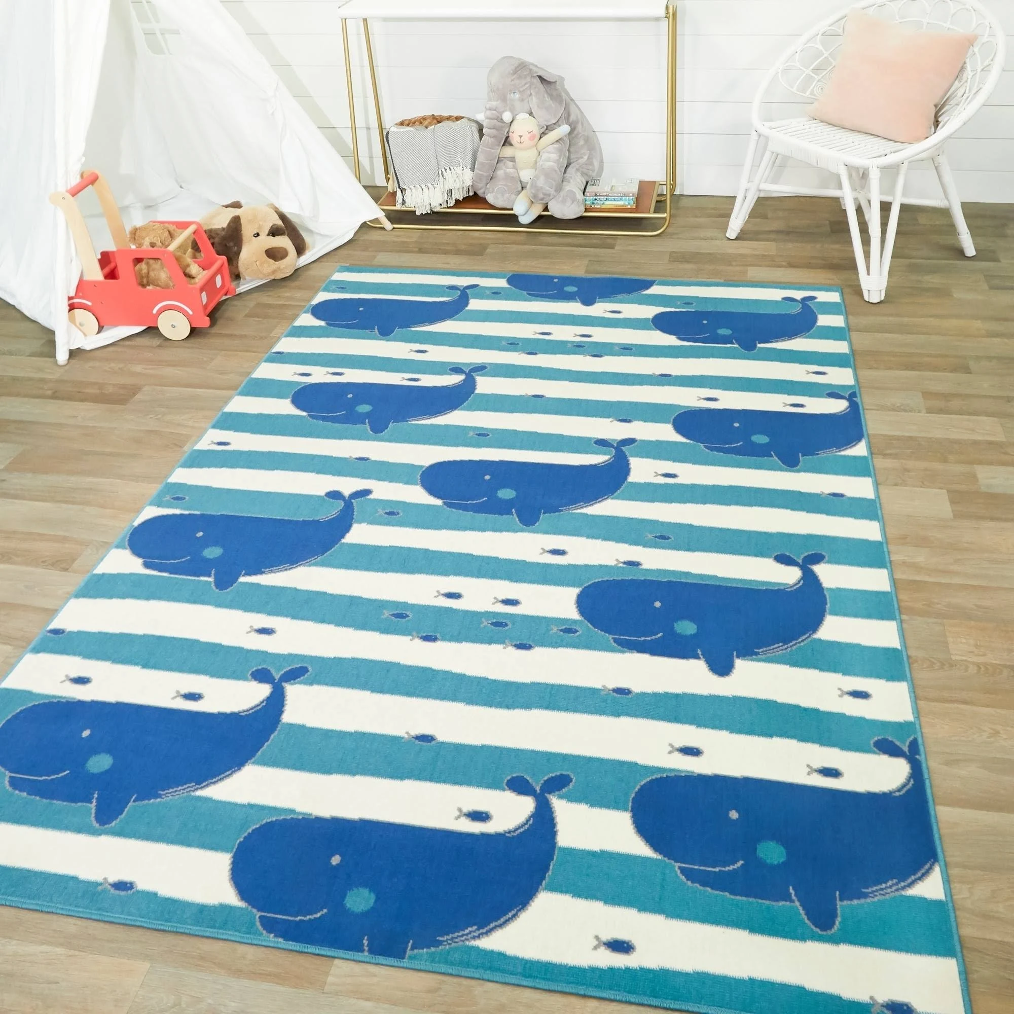 Balta Wonderful Whale Blue 5 ft. x 7 ft. Area Rug