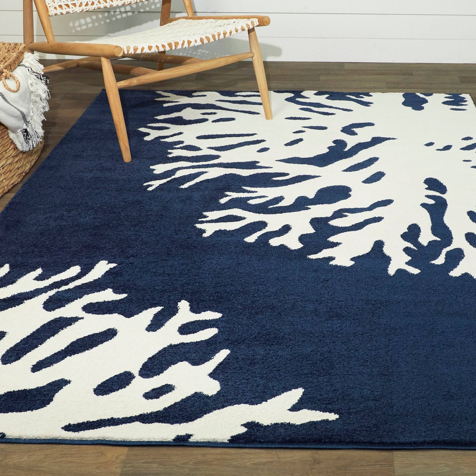 BALTA Alcester Navy 5 ft. x 7 ft. Coastal Coral Area Rug, Blue