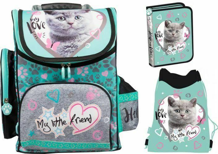 3in1 School Backpack Pencil Case Shoe Bag My Little Friend Cat Kitten Majewski