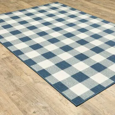 Mccammon Plaid Blue/Ivory Indoor / Outdoor Area Rug Birch Lane Rug Size: Rectangle 3&7x22 x 5&6x22