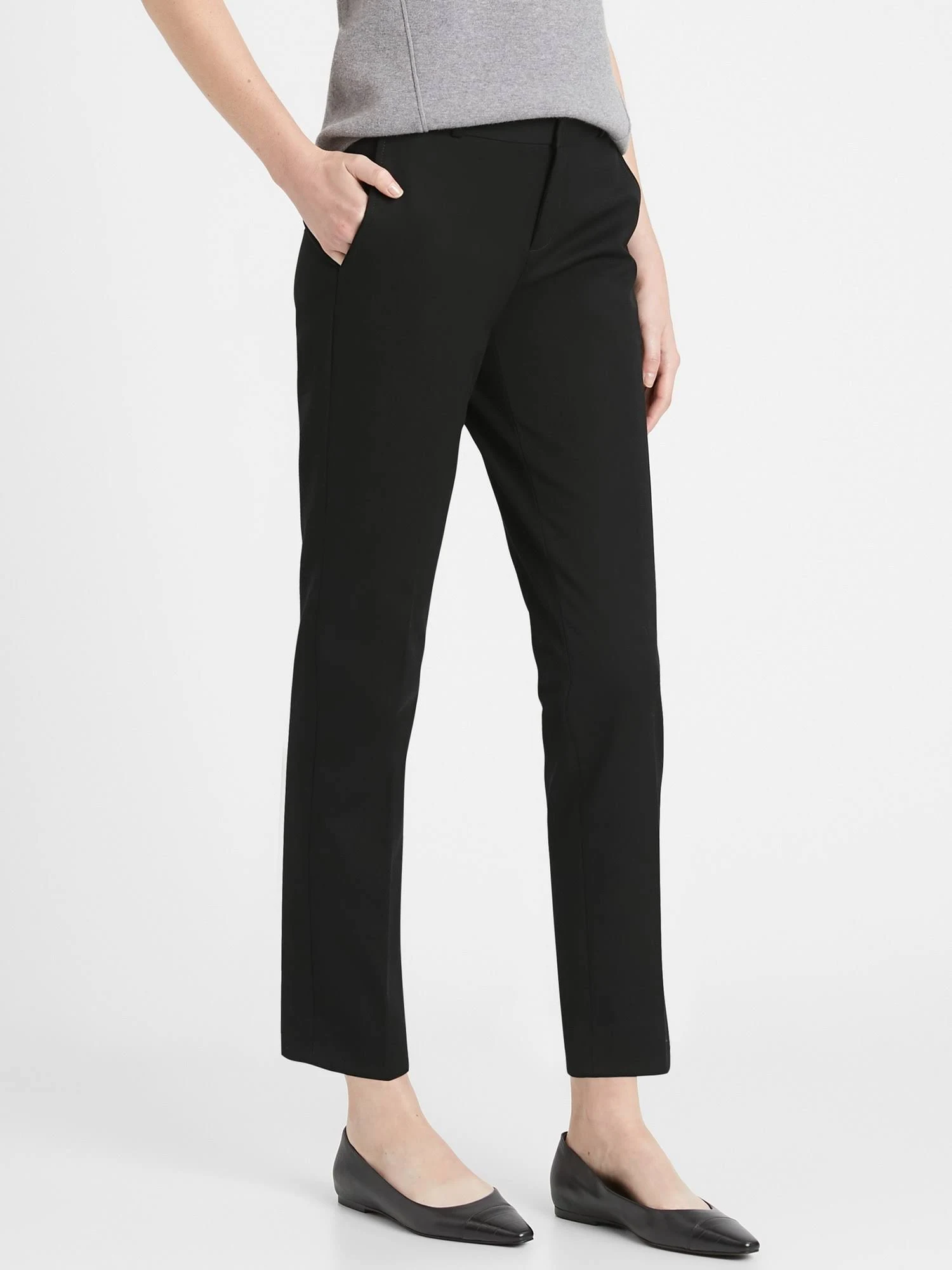 Banana Republic Women's Ryan Slim Straight-Fit Washable Bi-Stretch Pant Black Size 14 Regular