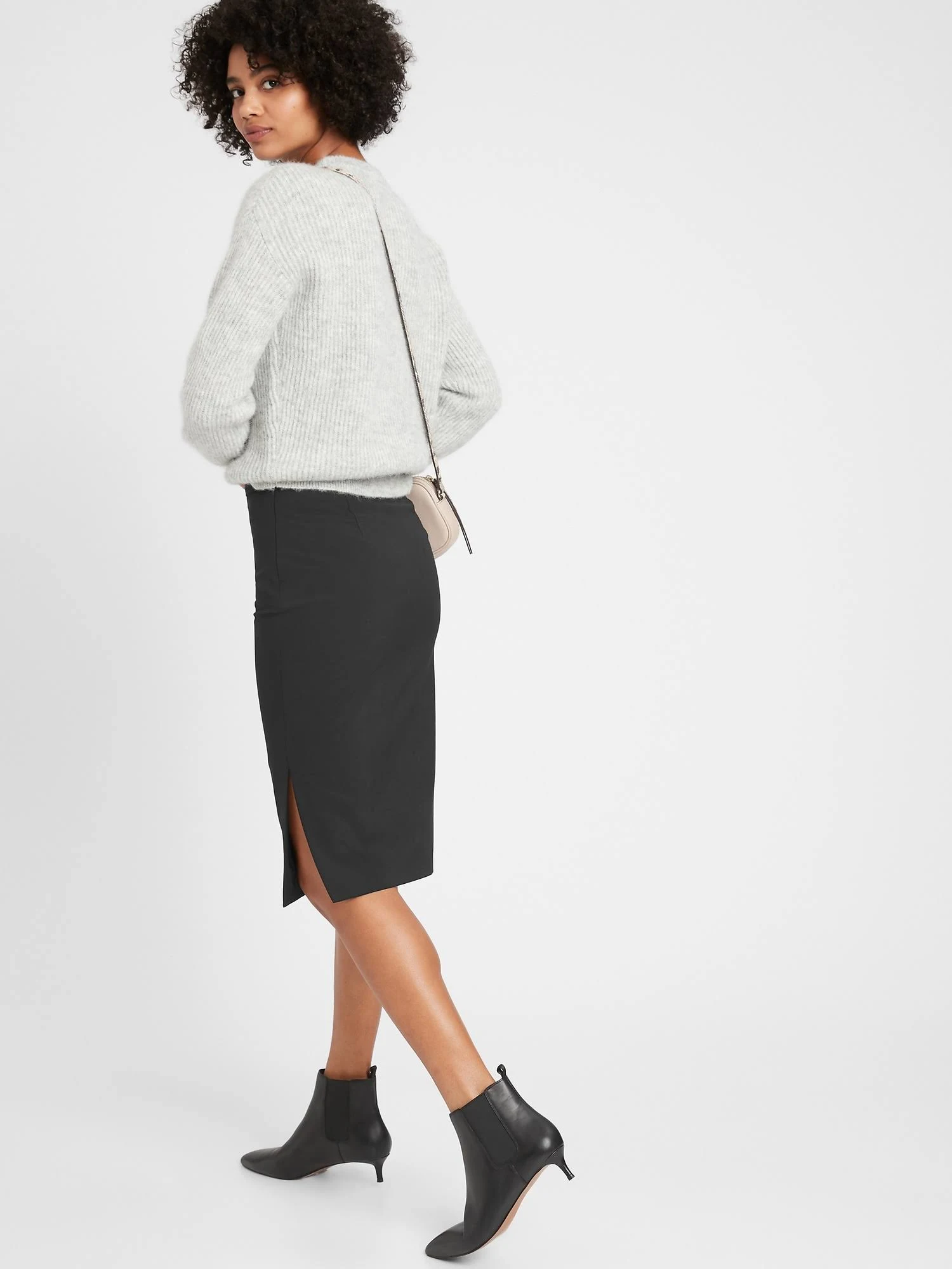 Banana Republic Women's Washable Italian Wool-Blend Pencil Skirt with Side Slit Black Tall Size 10