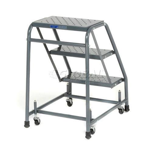 Perforated 16x22W 3 Step Steel Rolling Ladder 10x22D Top Step - 318P