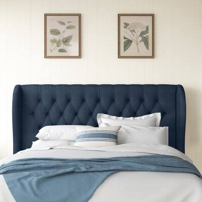 House of Hampton Stowmarket Tufted Diamond Upholstered Wingback Headboard Upholstery: Navy, Size: Full