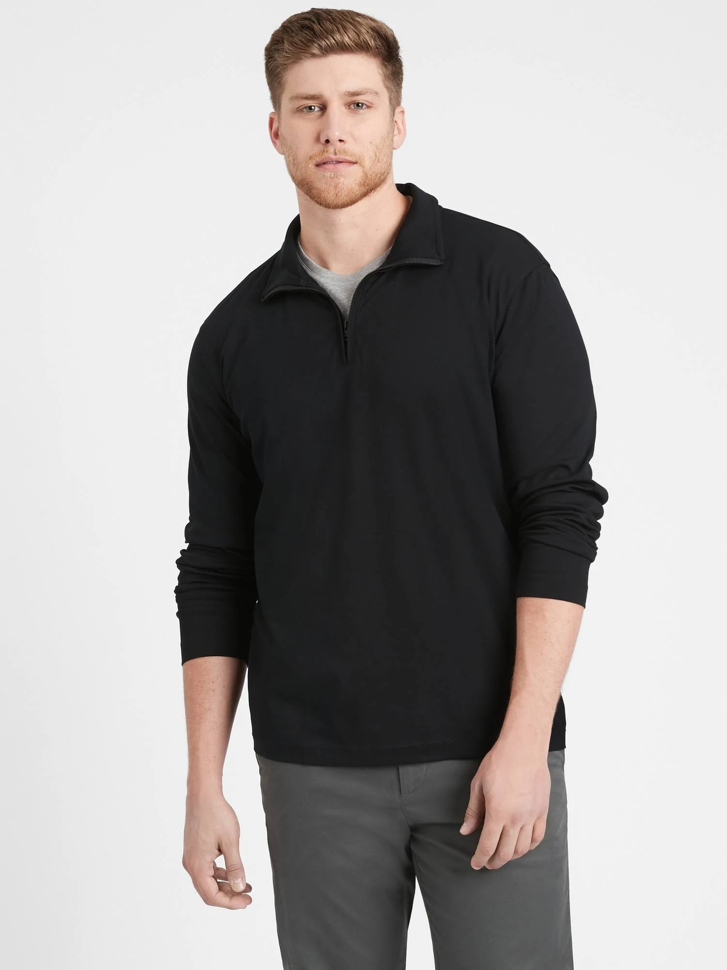 Banana Republic Men's Luxury-Touch Performance Half-Zip T-Shirt Black Tall Size XL