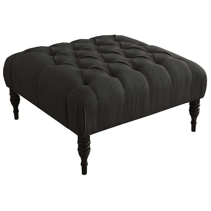 Lewiston Tufted Cocktail Ottoman Fabric: Linen Black