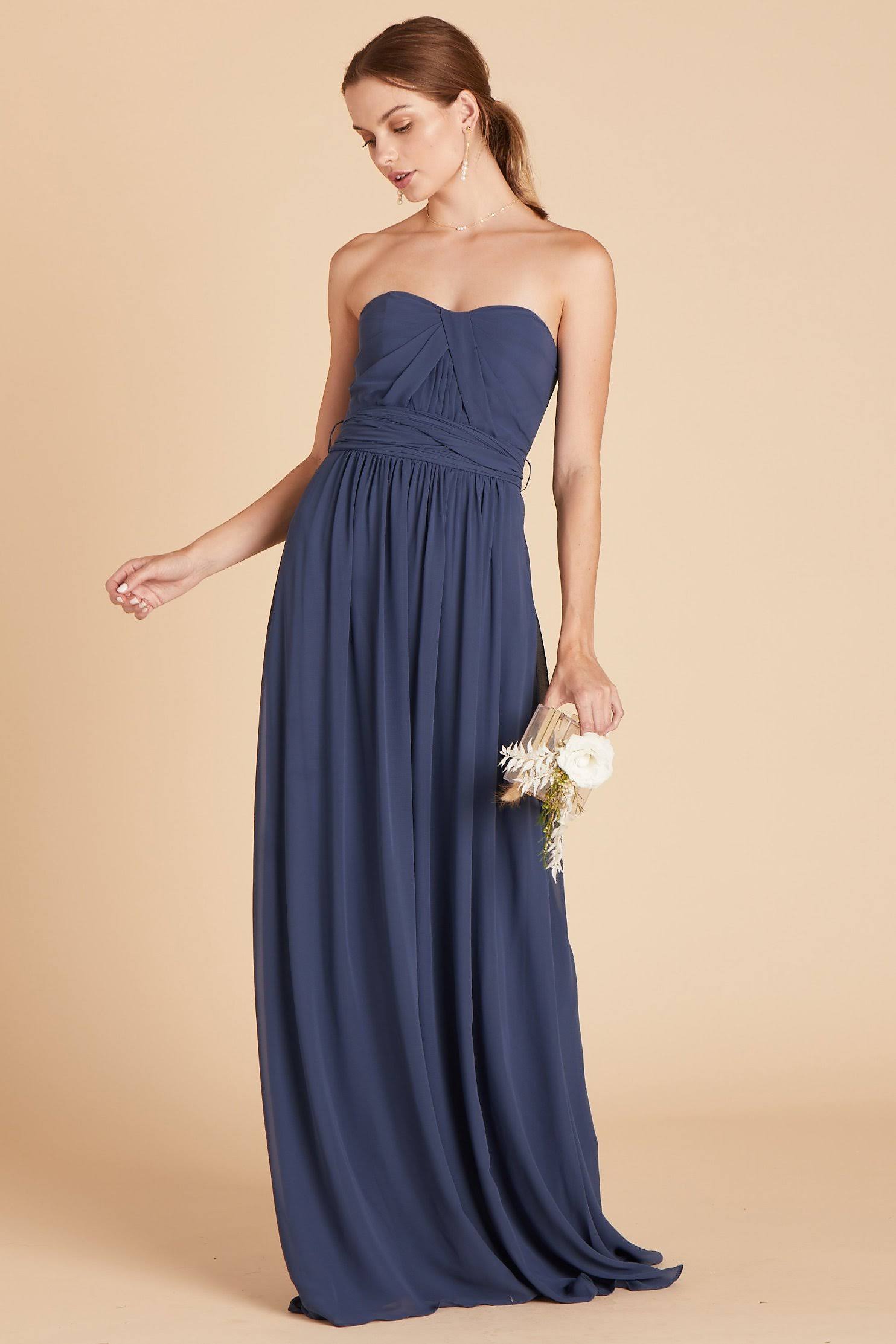 Birdy Grey Grace Convertible Chiffon Bridesmaid Dress in Slate Blue S / Slate Blue / No Slit