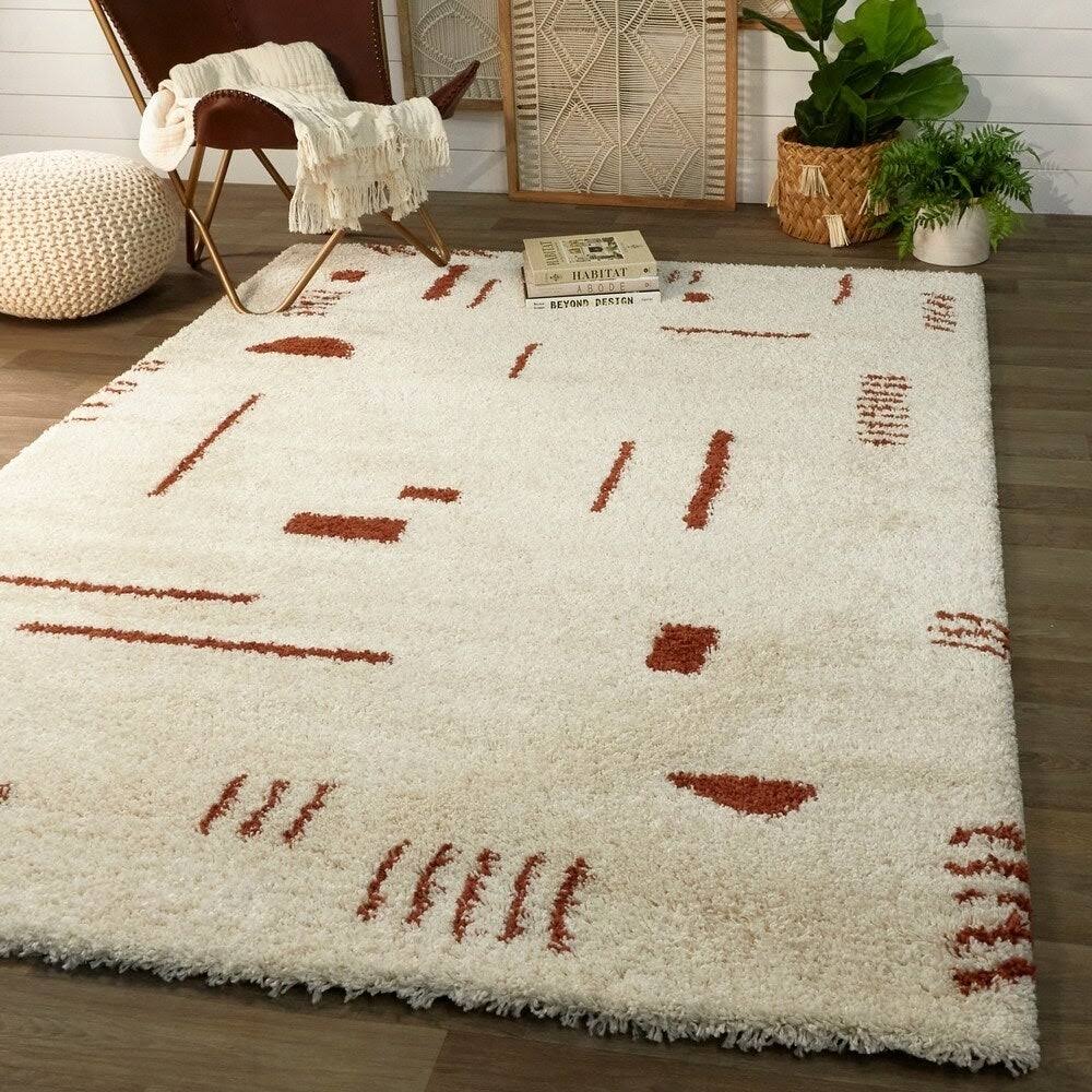 BALTA Rupa White/Pink 9 ft. x 12 ft. Modern Shag Area Rug